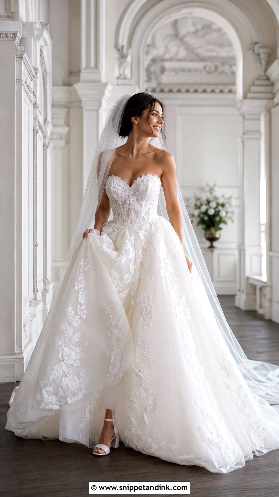 Strapless Lace Ball Gown Wedding Dress - Snippet and Ink - 20 Lace Bride Dress Ideas