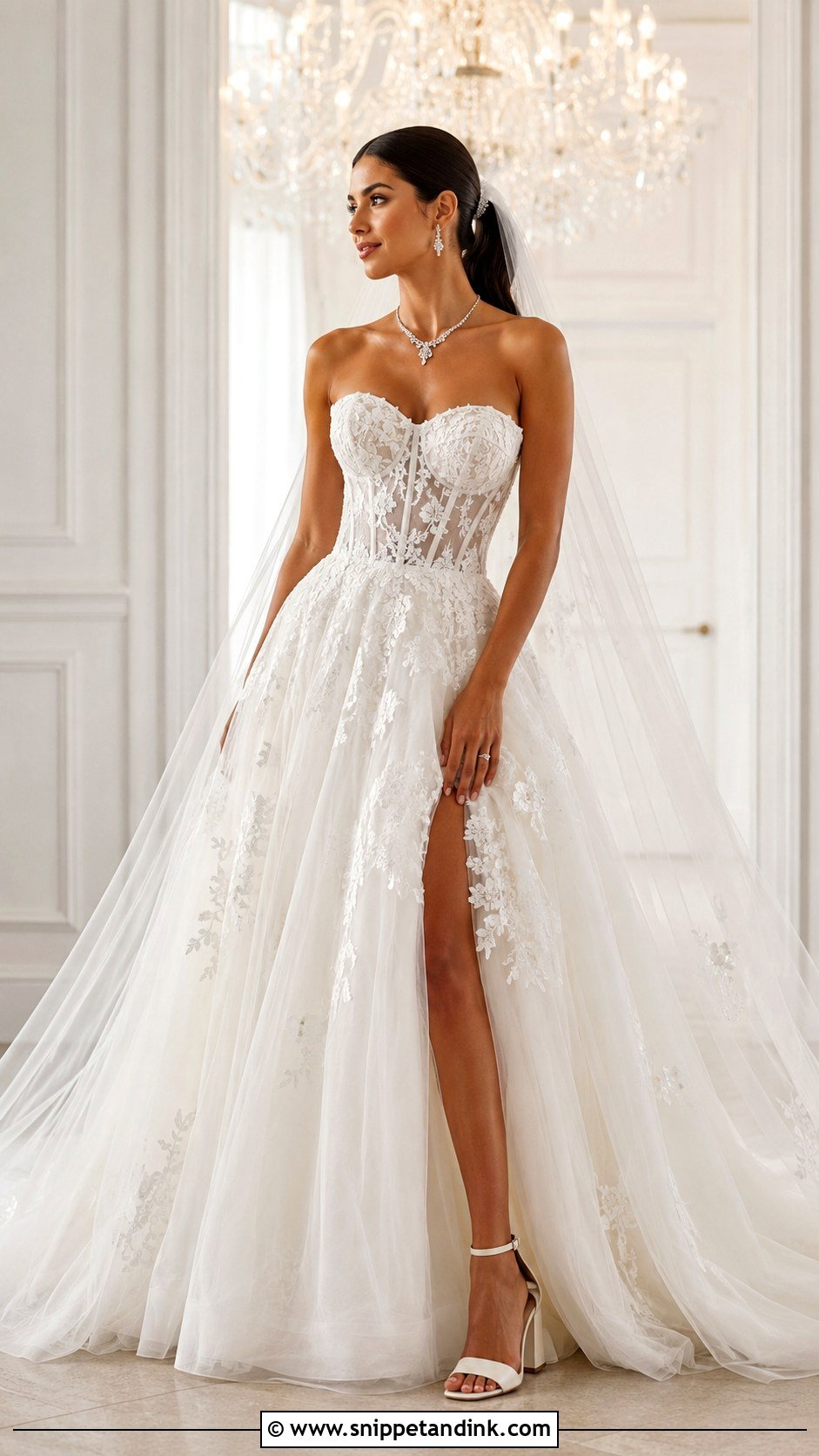 Strapless Lace Ball Gown Wedding Dress - Snippet and Ink - 20 Lace Ball Gown Wedding Dress Ideas