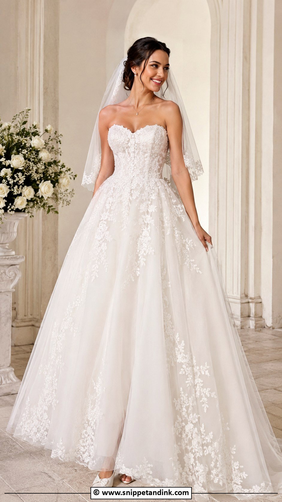 Strapless Lace Ballgown Wedding Dress - Snippet and Ink - 25 Lace Ballgown Wedding Dress Ideas