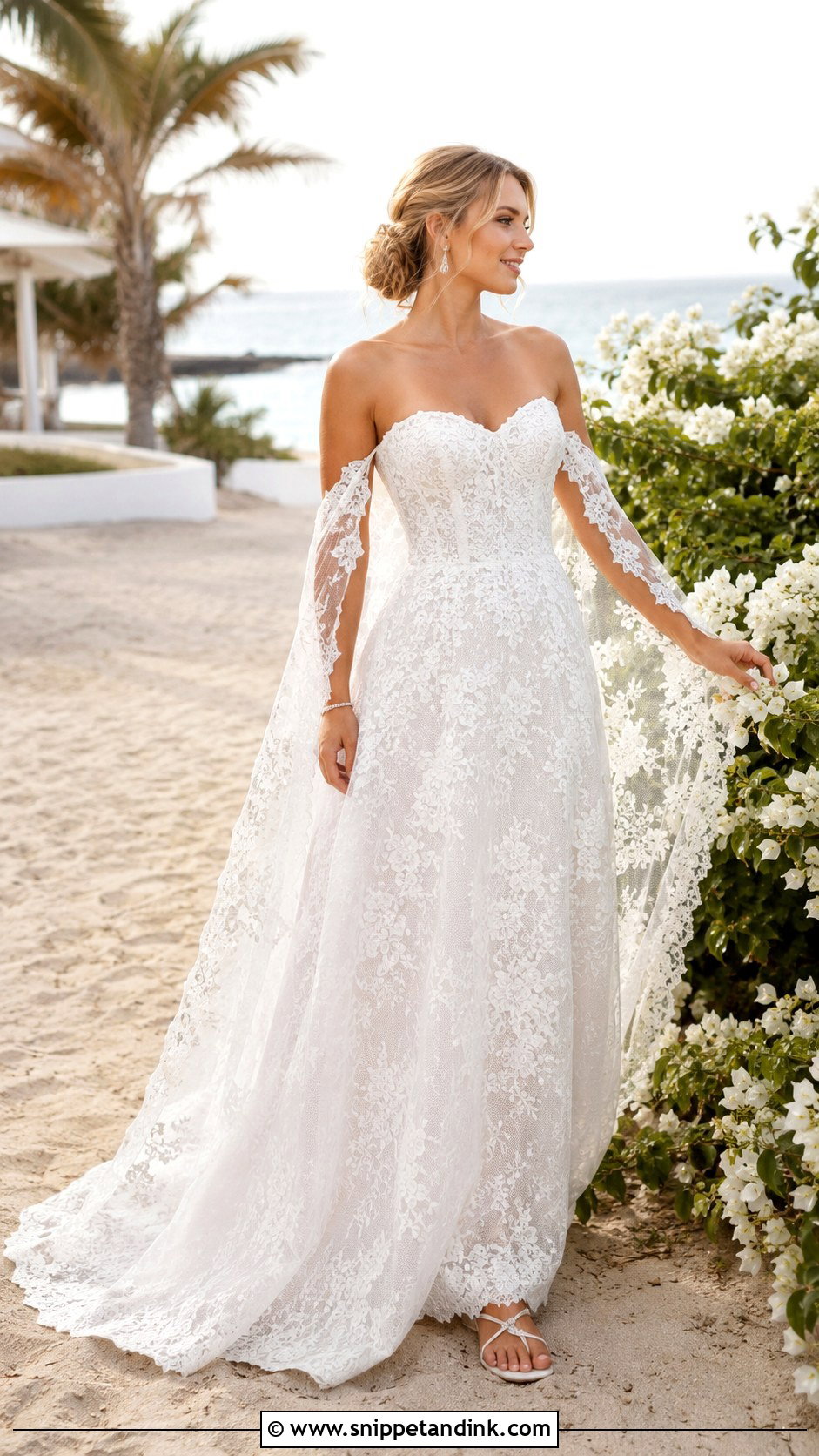Strapless Lace Beach Wedding Dress - Snippet and Ink - 20 Lace Beach Wedding Dress Ideas