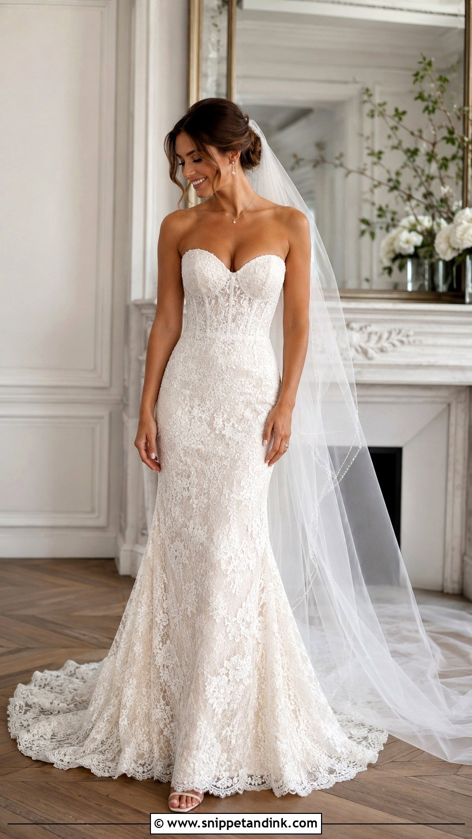 Strapless Lace Bridal Dress - Snippet and Ink - 25 Lace Bridal Dress Ideas