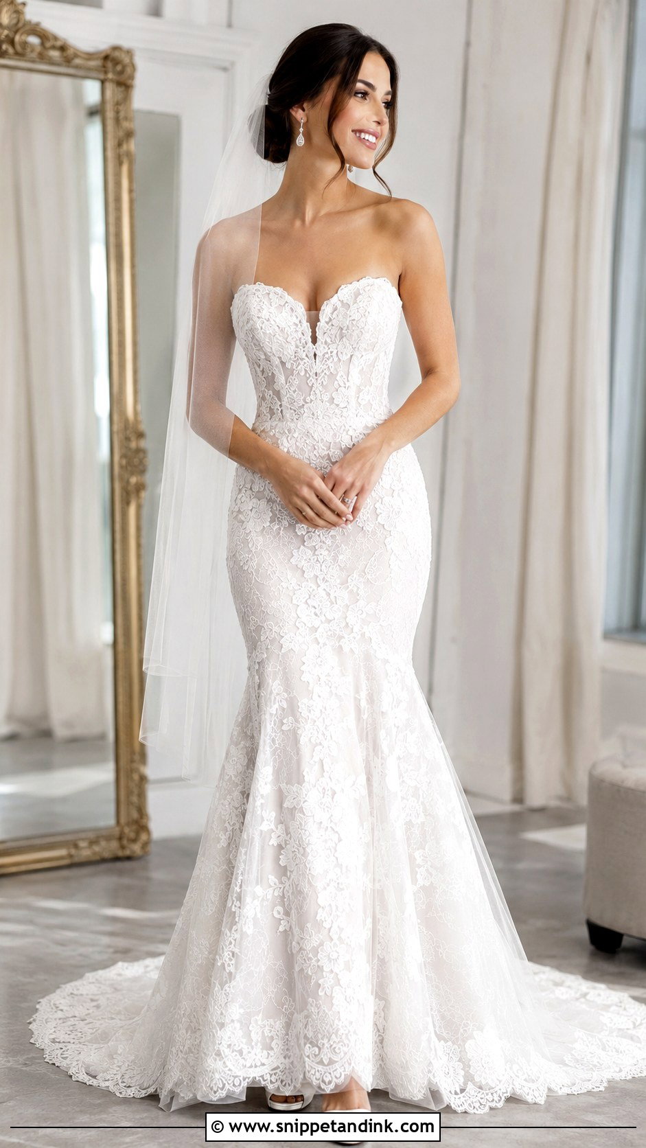 Strapless Lace Mermaid Wedding Dress - Snippet and Ink - 30 Lace Mermaid Wedding Dress Ideas