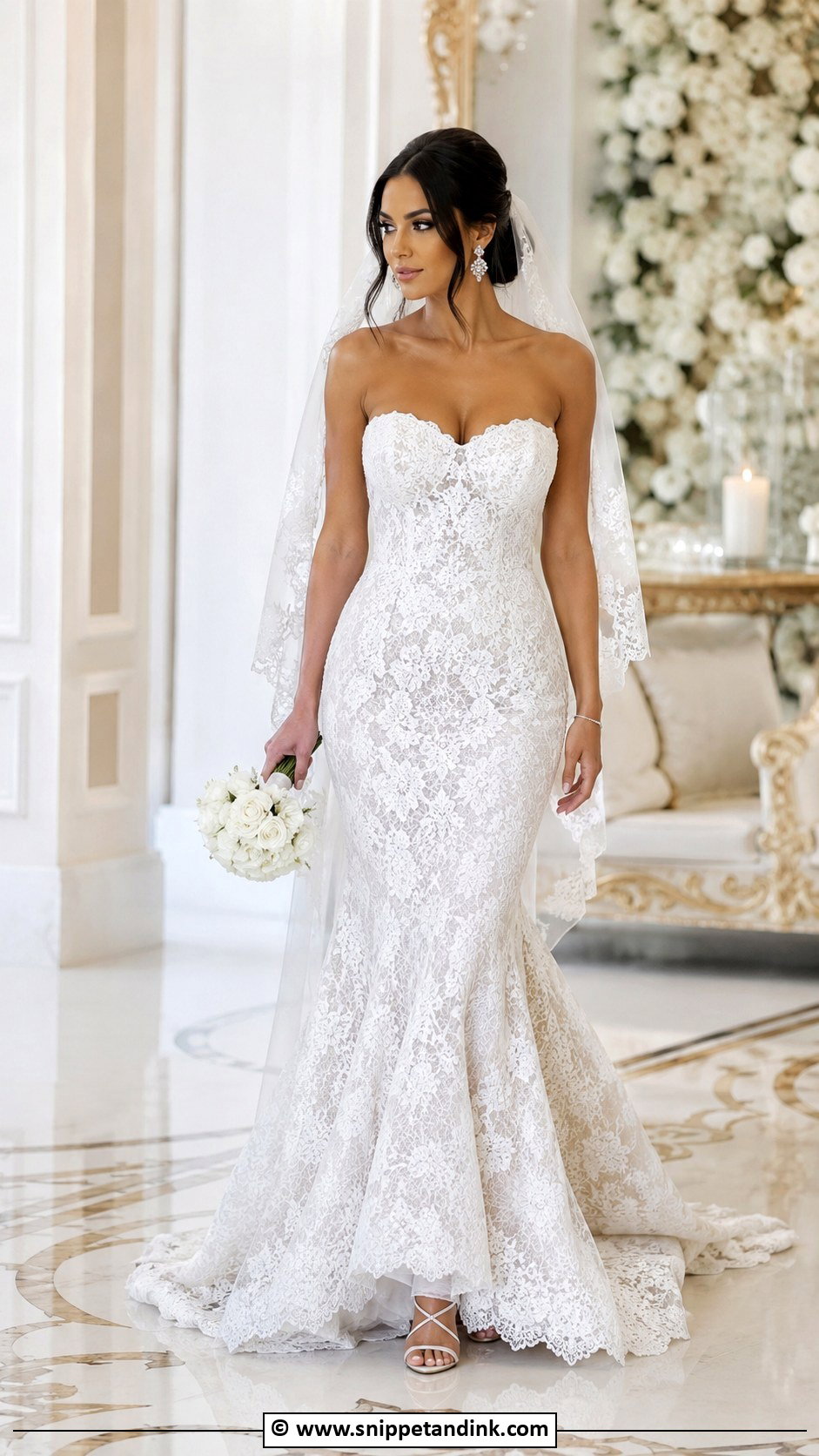 Strapless Lace Mermaid Wedding Dress - Snippet and Ink - 35 Strapless Wedding Dress Ideas