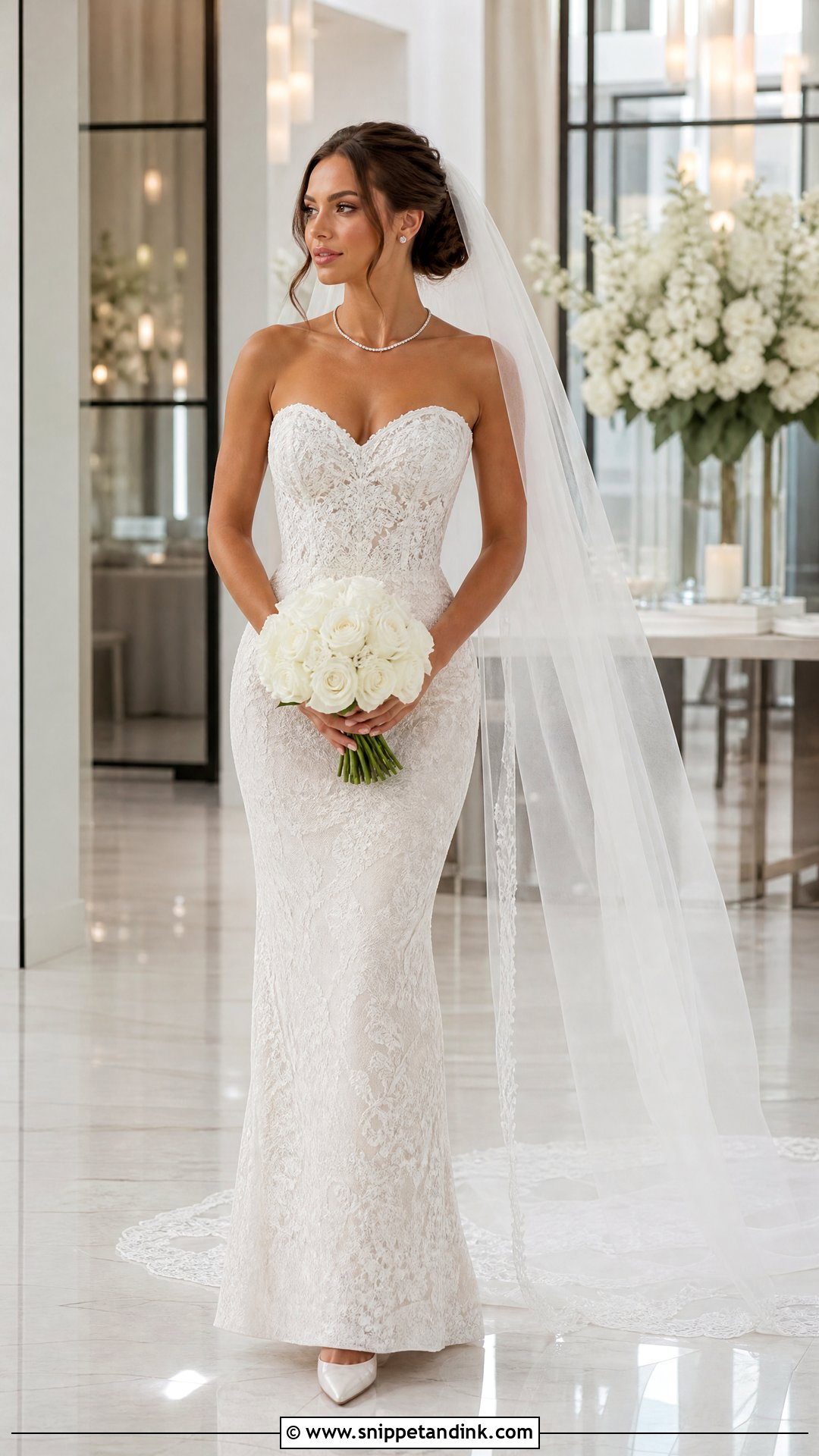 Strapless Lace Sheath Wedding Dress - Snippet and Ink - 20 Lace Sheath Wedding Dress Ideas