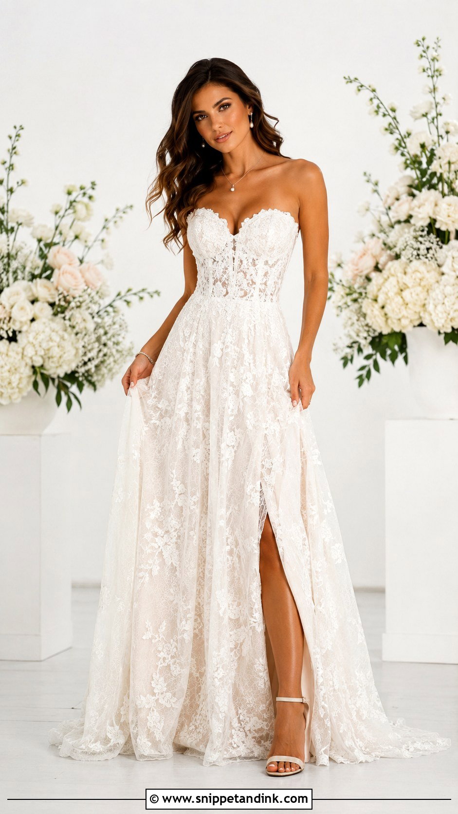 Strapless Lace Wedding Dress - Snippet and Ink - 25 Bridal Lace Ideas
