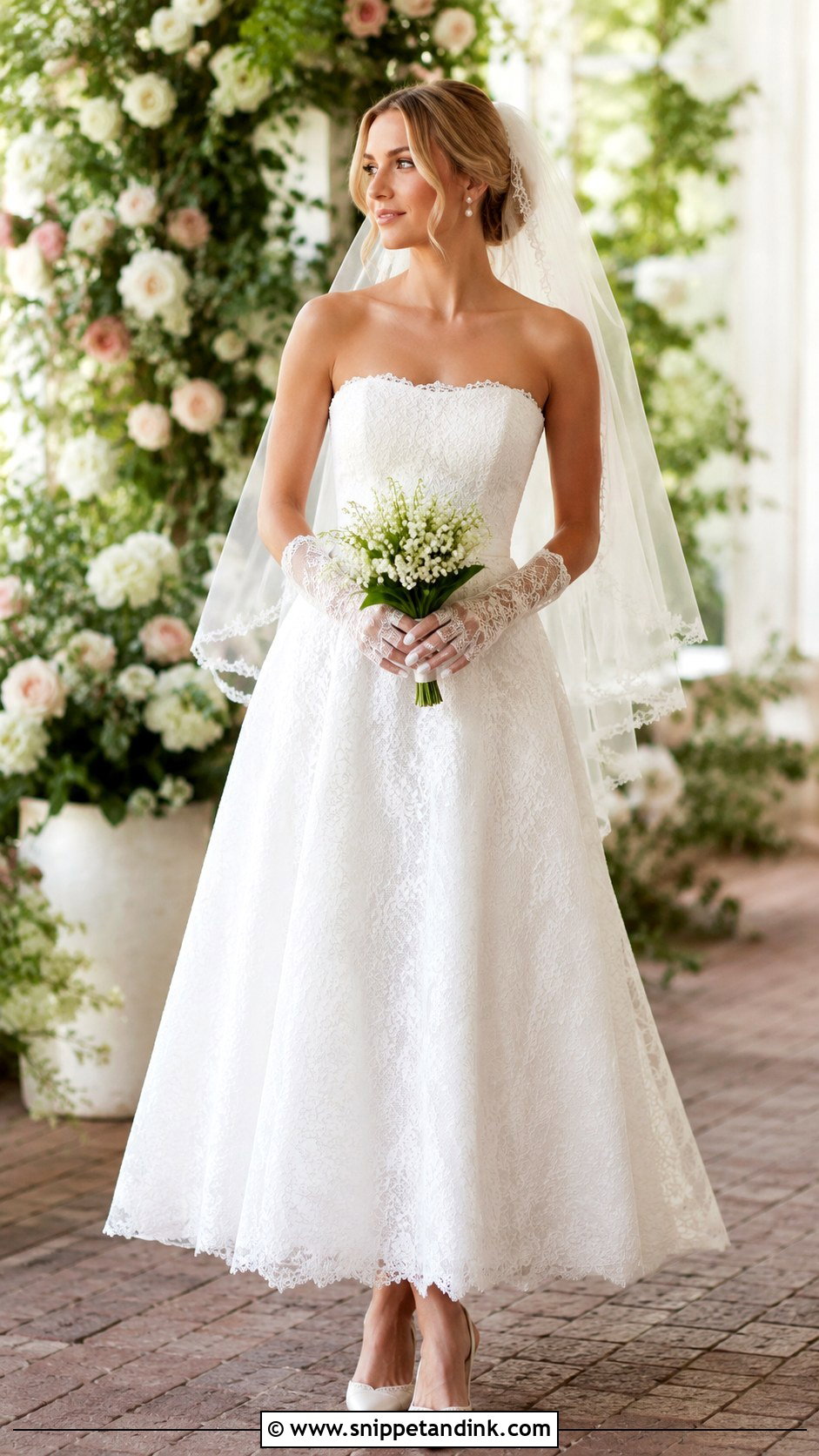 Strapless Lace Wedding Dress With Fingerless Gloves - Snippet and Ink - 20 Strapless Wedding Dress with Gloves Ideas