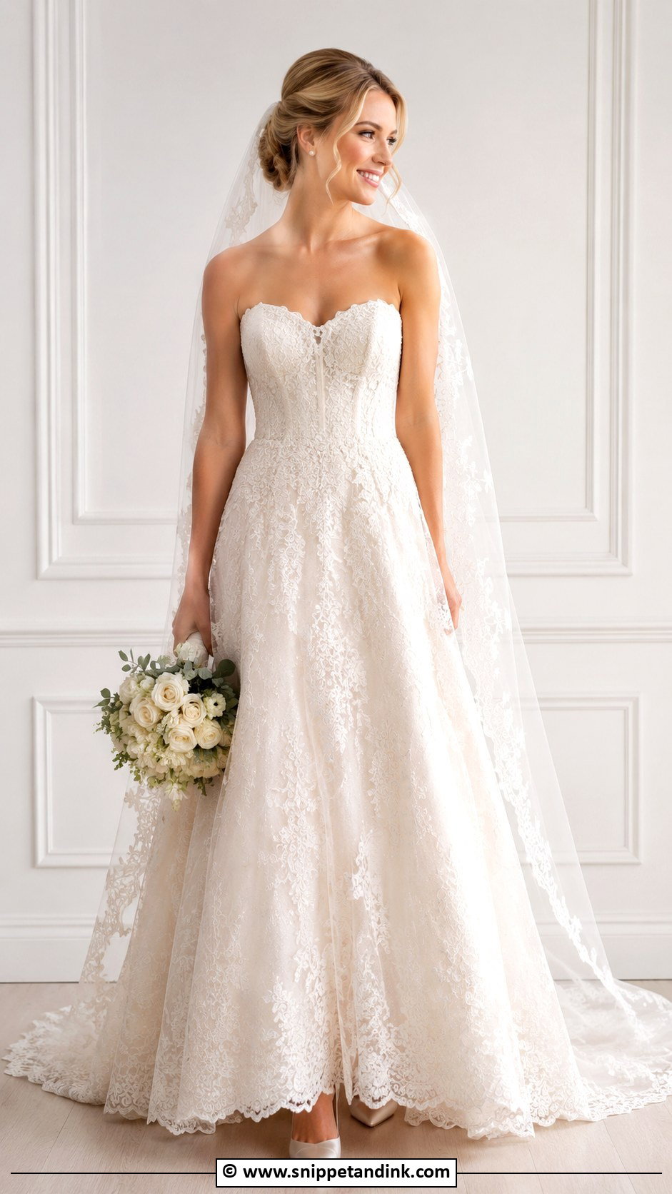 Strapless Lace Wedding Dress - Snippet and Ink - 25 Lacy Wedding Dresses