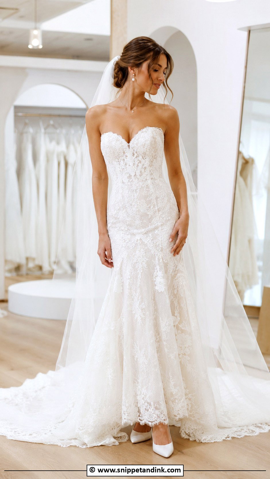 Strapless Lace Wedding Gown - Snippet and Ink - 25 Lace Wedding Gown Ideas