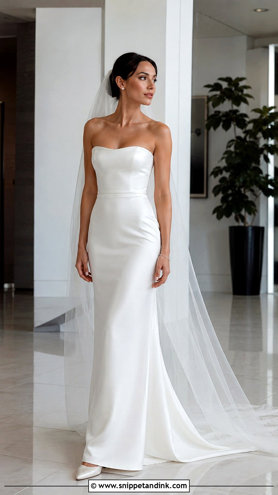 Strapless Liquid Satin Column Wedding Dress - Snippet and Ink - 20 Liquid Satin Wedding Dress Ideas