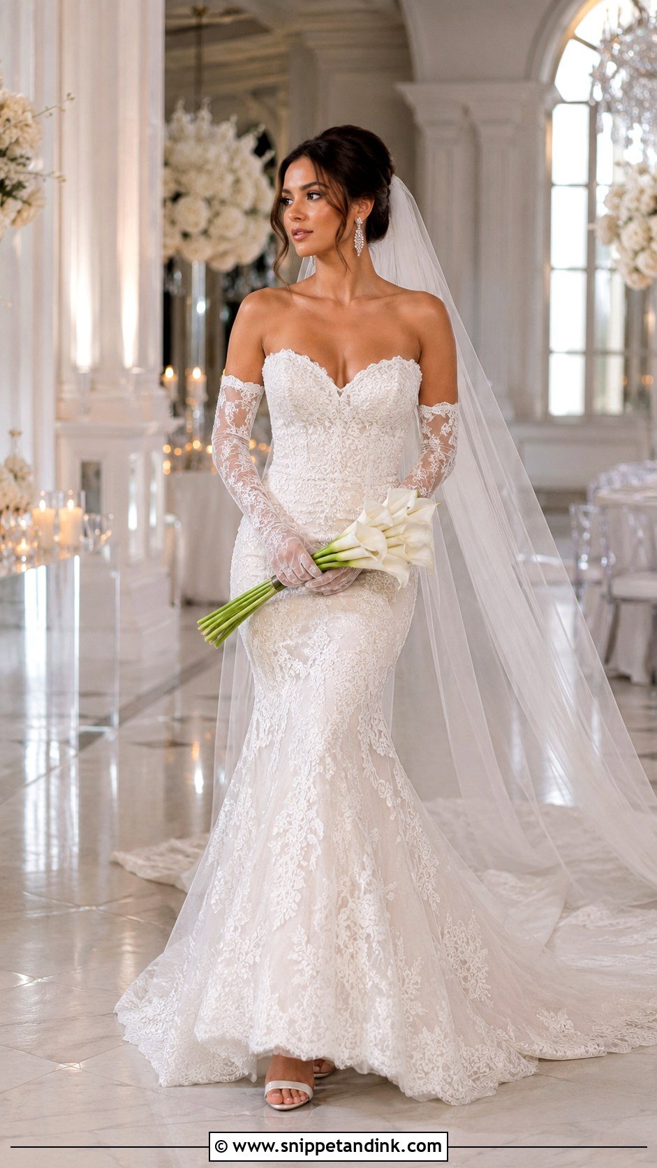 Strapless Mermaid Wedding Dress With Lace Opera Gloves - Snippet and Ink - 20 Strapless Wedding Dress with Gloves Ideas