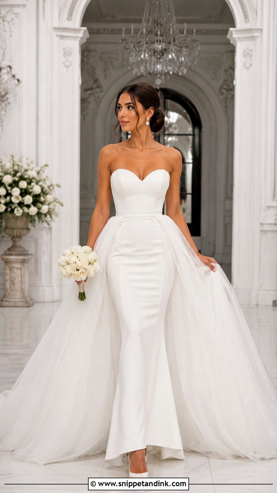 Strapless Mermaid Wedding Gown With Detachable Overskirt - Snippet and Ink - 20 2 Way Wedding Gown Ideas