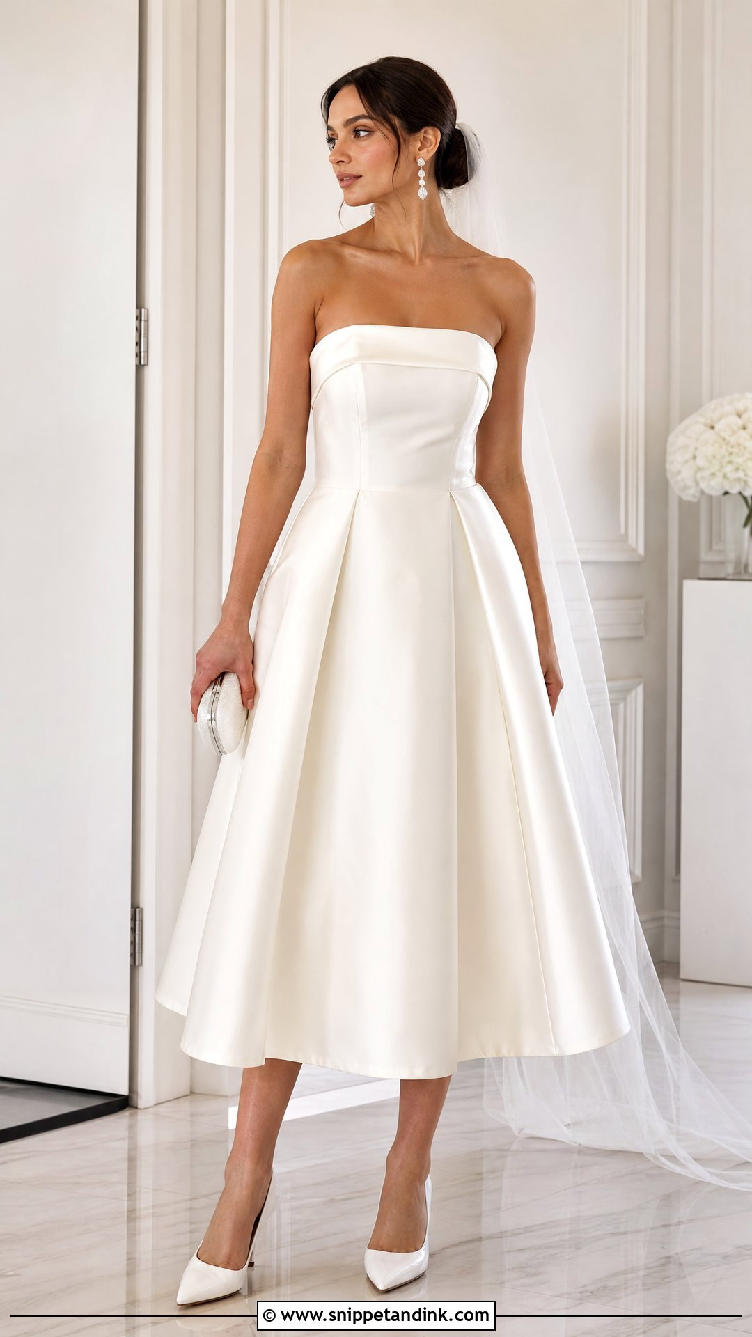 Strapless Midi Bridal Dress With Pointed Heels - Snippet and Ink - 25 Midi Bridal Dress Ideas