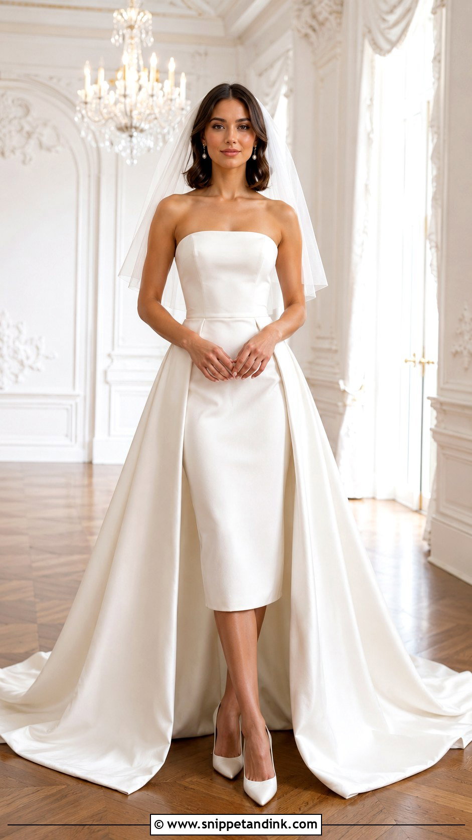 Strapless Midi Convertible Wedding Dress With Full Overskirt - Snippet and Ink - 20 Convertible Wedding Dress Long to Short Ideas