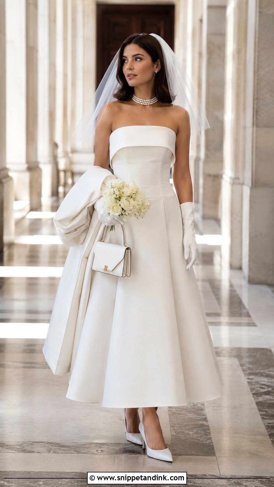 Strapless Midi Court Wedding Gown - Snippet and Ink - 20 Court Wedding Gown Ideas