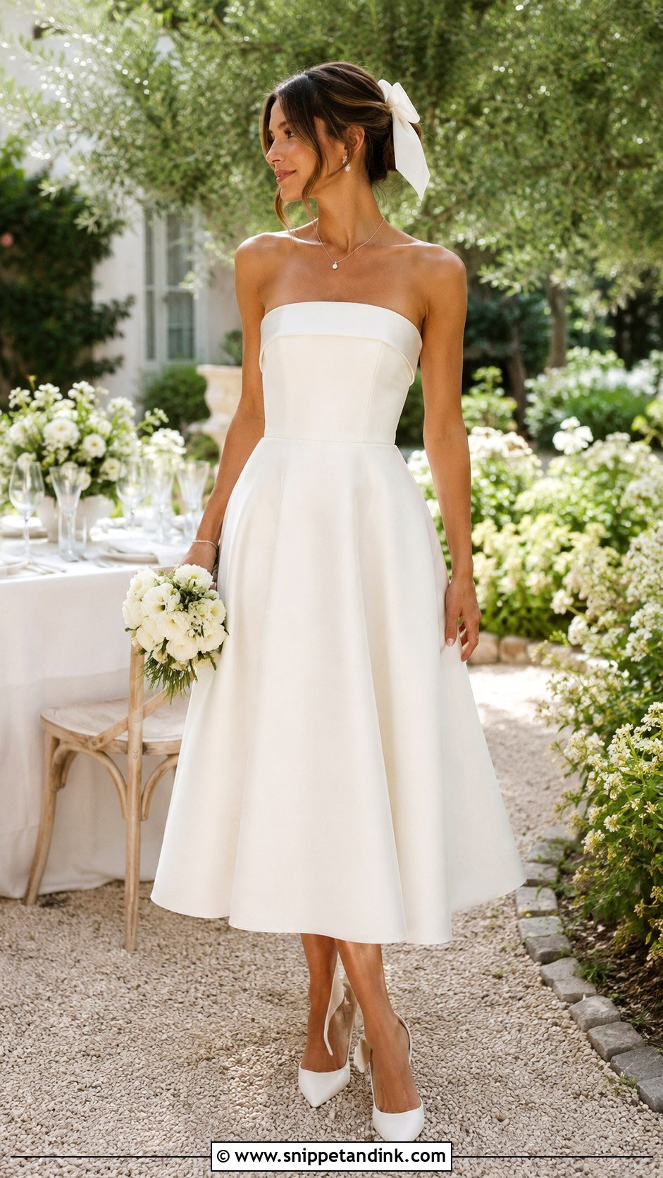 Strapless Midi Wedding Dress - Snippet and Ink - 25 Intimate Wedding Dress Ideas
