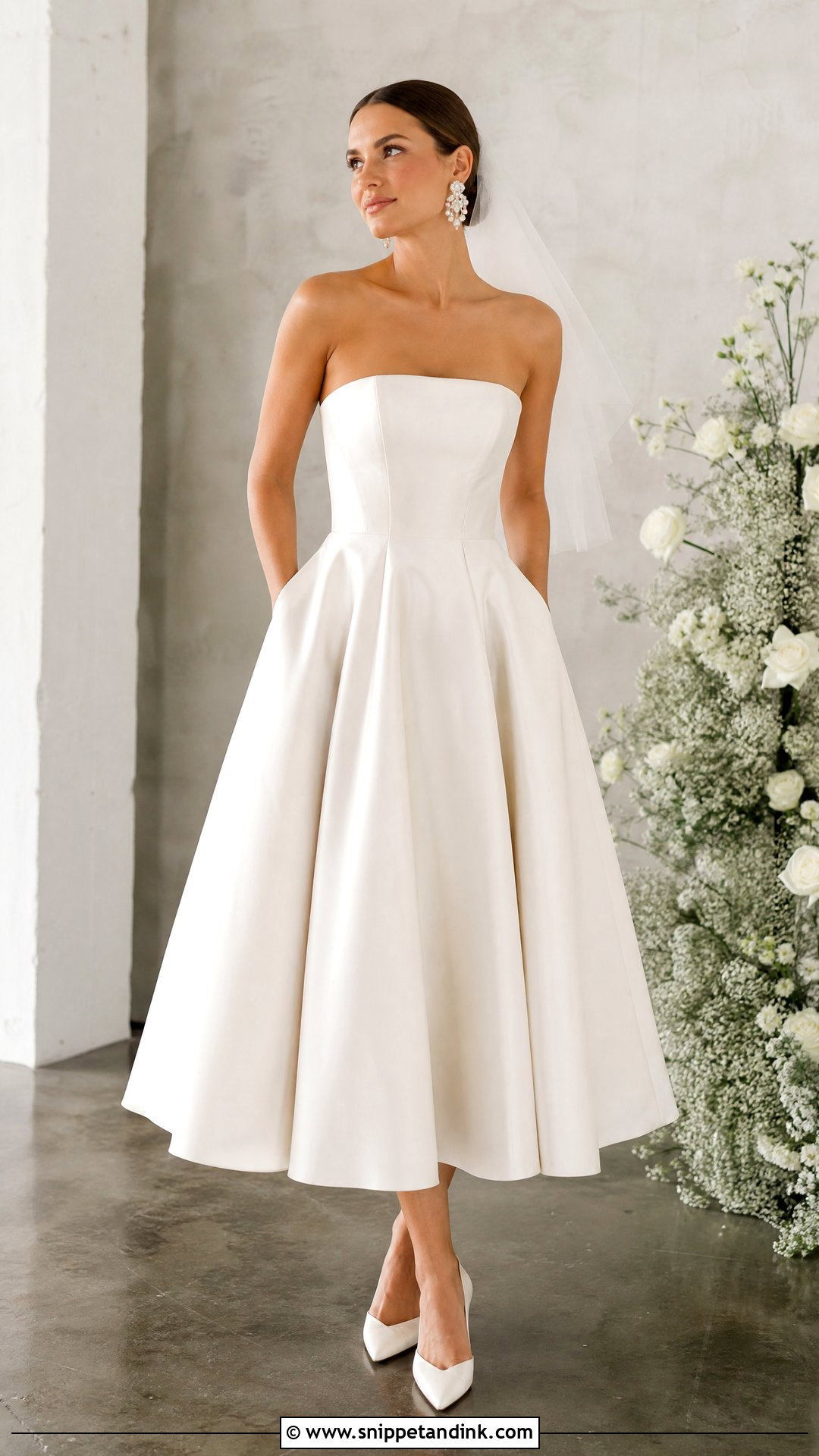 Strapless Midi Wedding Dress - Snippet and Ink - 25 Mid Length Wedding Dress Ideas