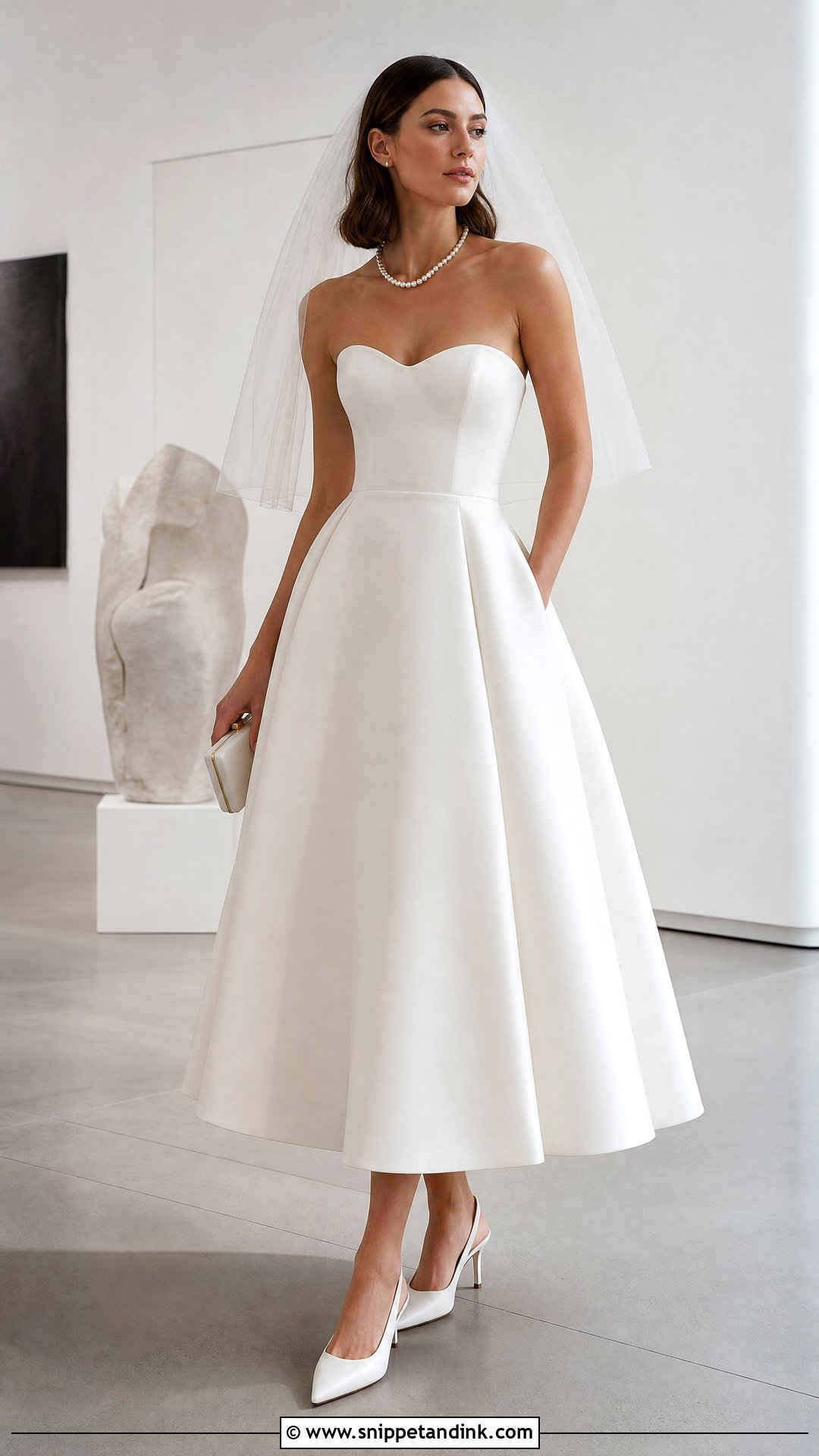 Strapless Mikado Tea Length Wedding Dress - Snippet and Ink - 20 Tea Length Wedding Ideas