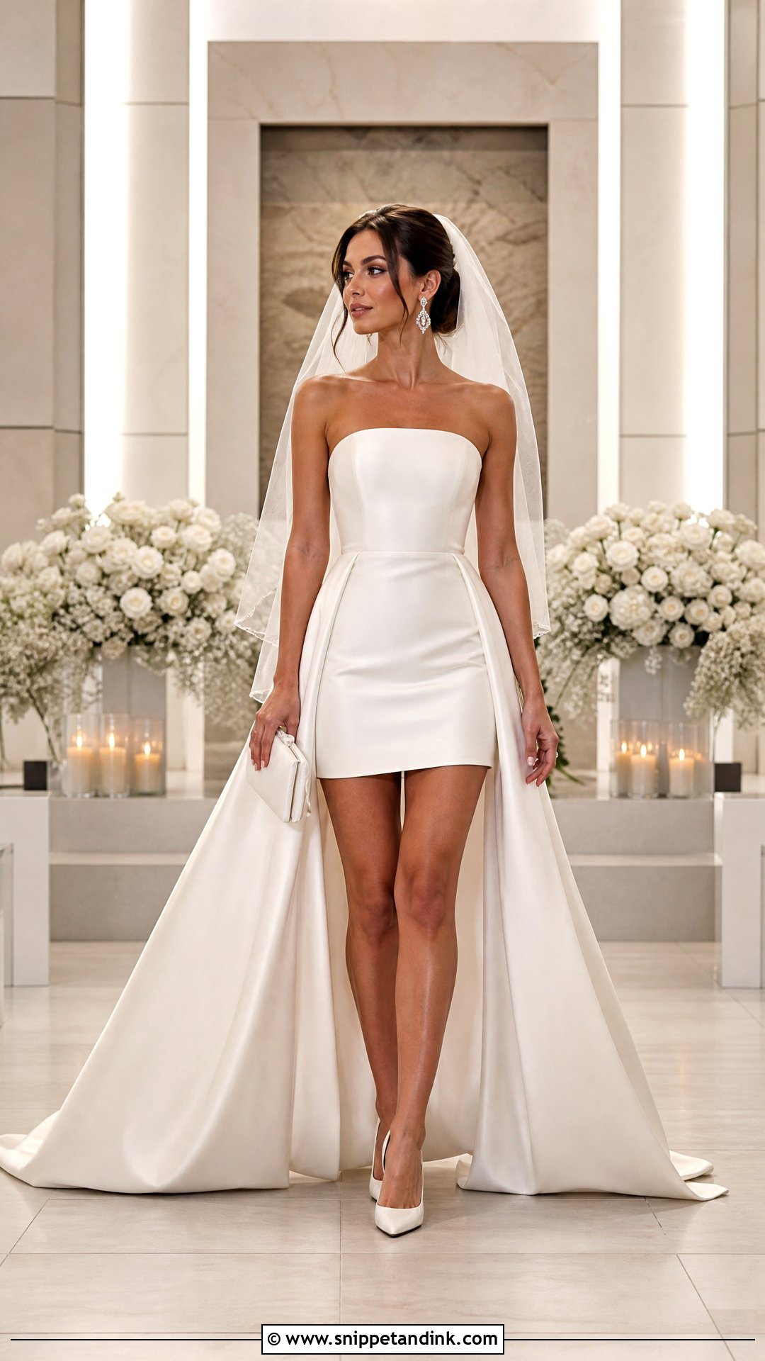 Strapless Mini Wedding Dress With Detachable Train - Snippet and Ink - 25 Simple Short Wedding Dress Ideas