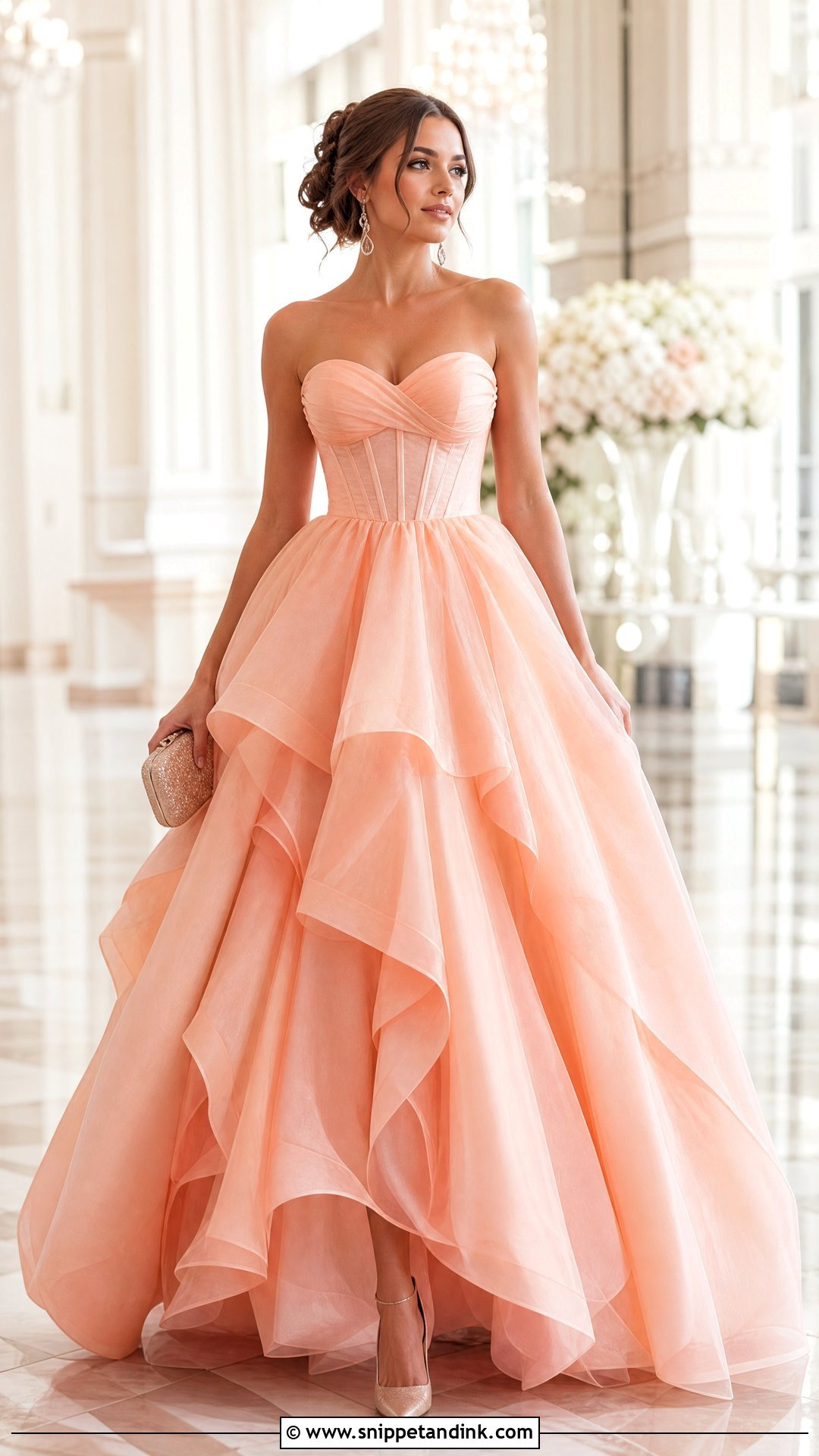Strapless Peach Ball Gown - Snippet and Ink - 20 Peach Gowns