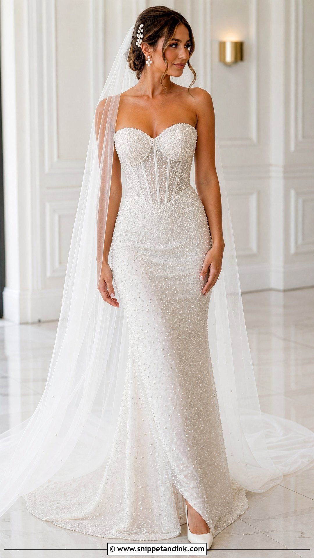 Strapless Pearl Beaded Wedding Dress - Snippet and Ink - 20 Strapless Fitted Wedding Dress Ideas