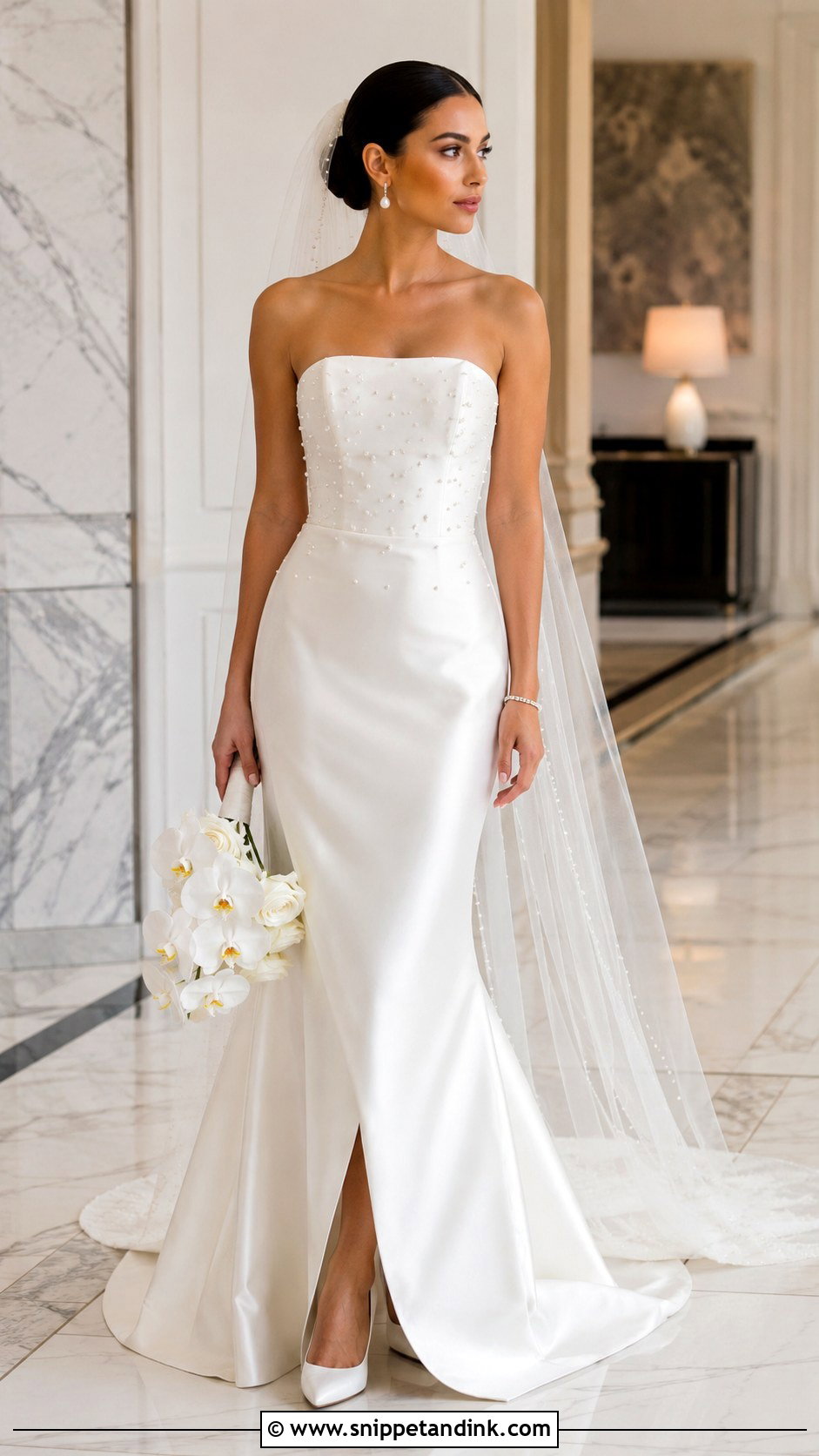 Strapless Pearl Satin Wedding Dress - Snippet and Ink - 20 Strapless Satin Wedding Dress Ideas