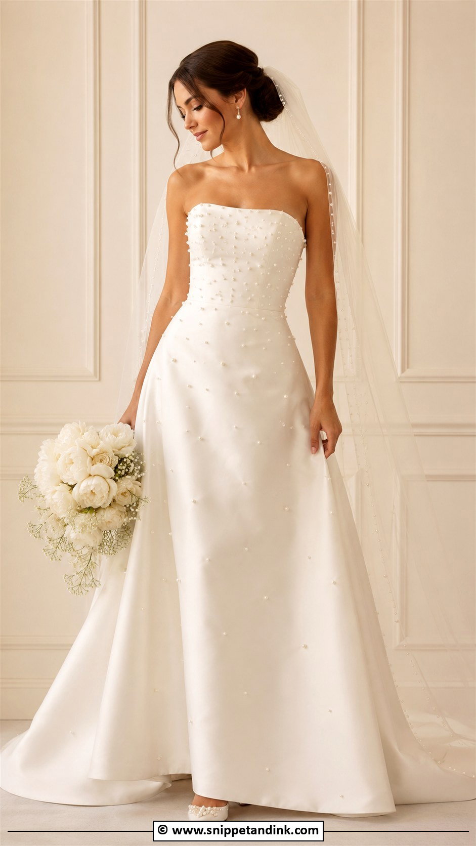 Strapless Pearl Wedding Dress - Snippet and Ink - 35 Strapless Wedding Dress Ideas