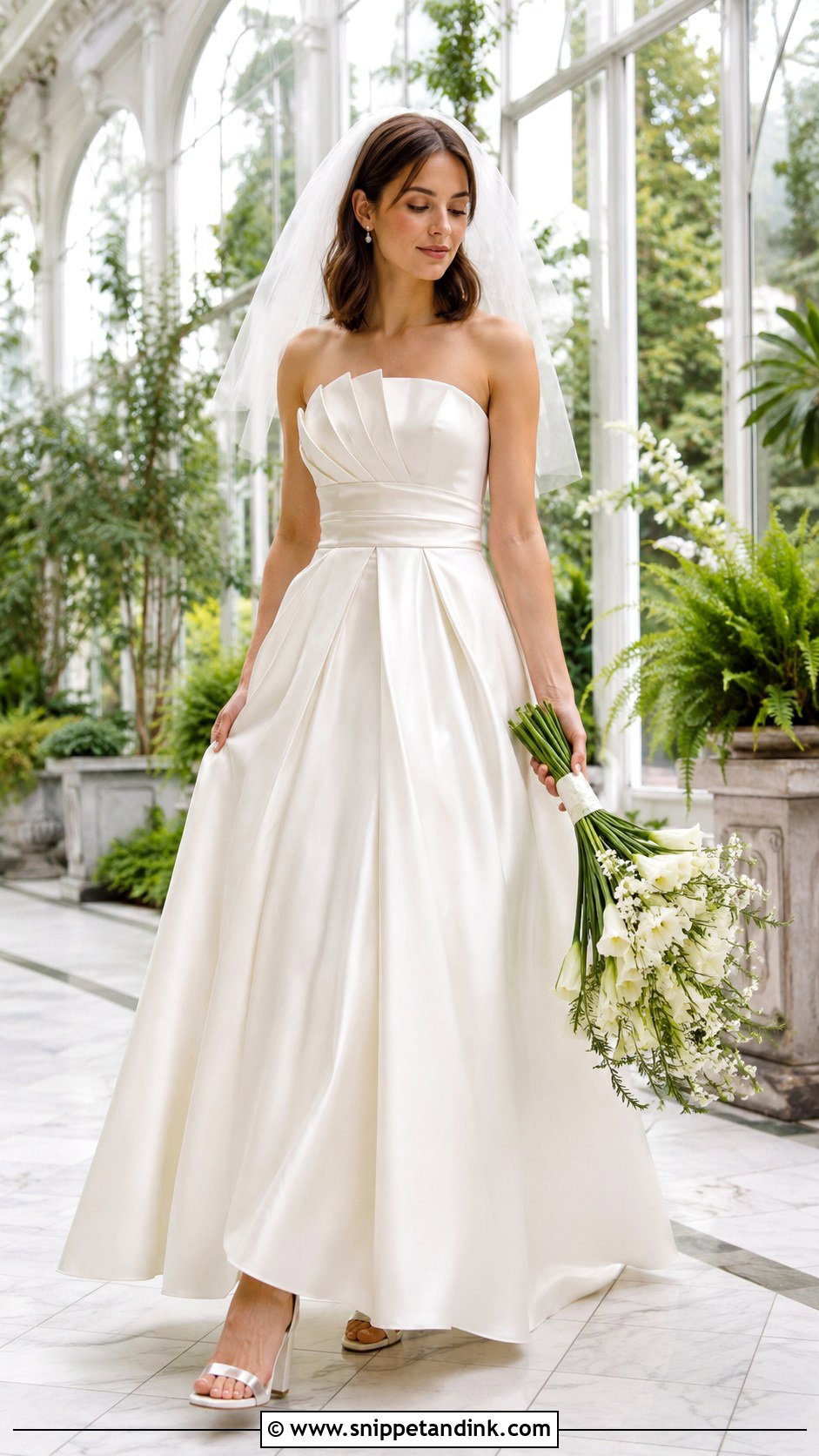 Strapless Pleated Satin Wedding Dress - Snippet and Ink - 20 Strapless Satin Wedding Dress Ideas
