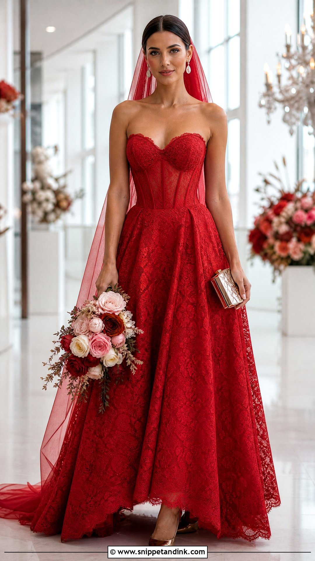 Strapless Red Lace Wedding Dress - Snippet and Ink - 20 Red Lace Wedding Dress Ideas