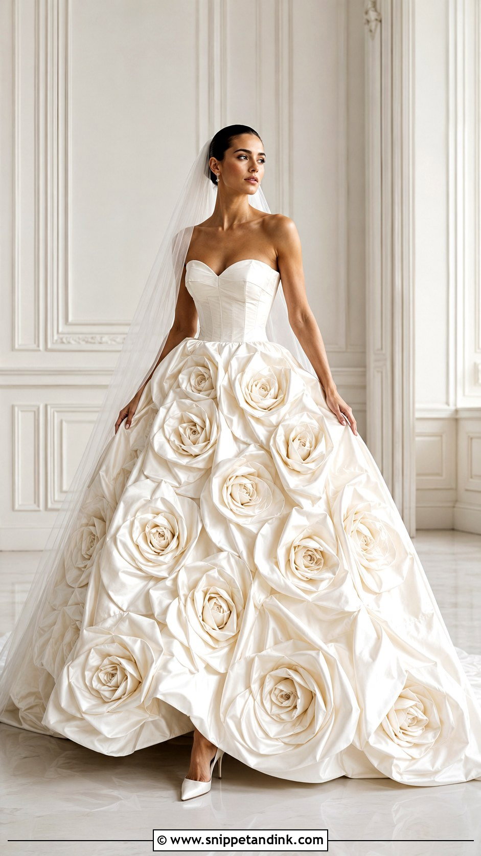 Strapless Rose Floral Wedding Ball Gown - Snippet and Ink - 20 Floral Flower Wedding Dress Gown Ideas