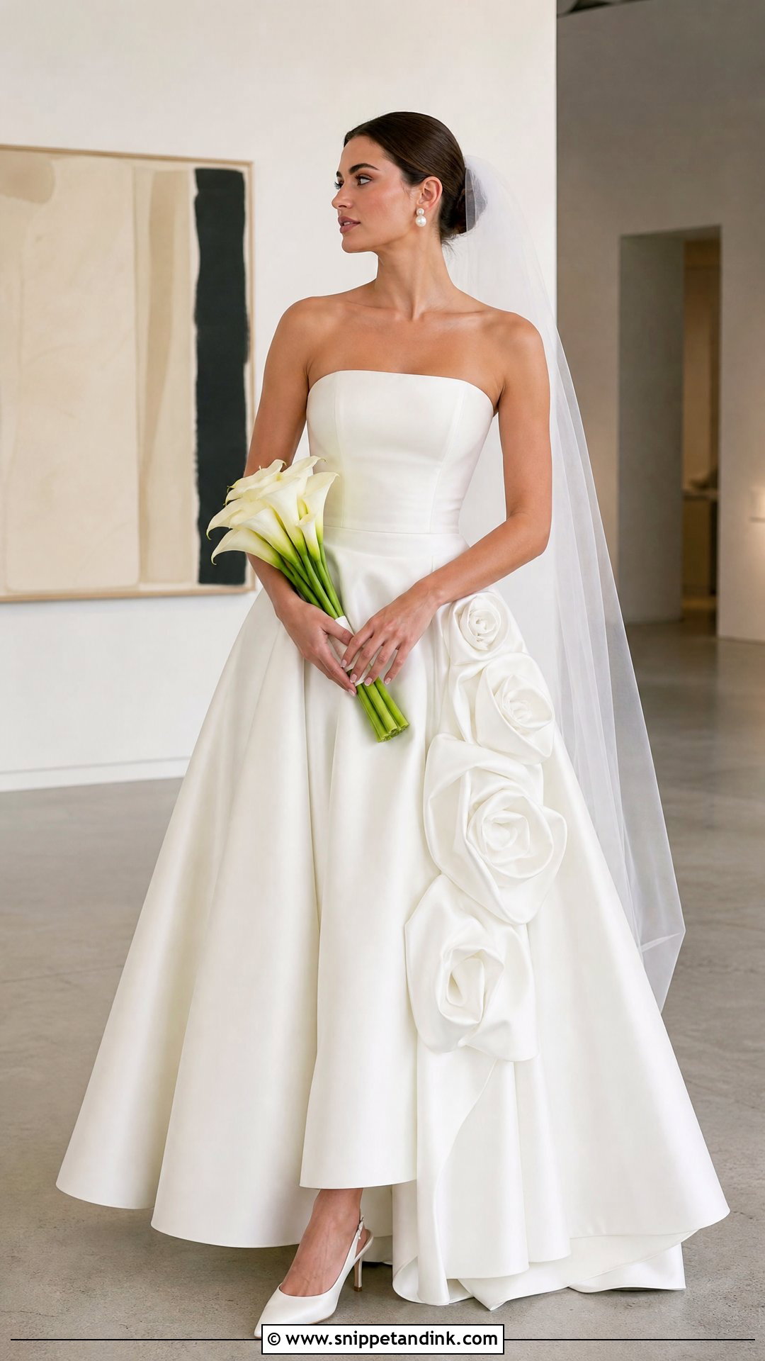 Strapless Rosette Wedding Dress - Snippet and Ink - 20 Wedding Dresses with Flowers Detail