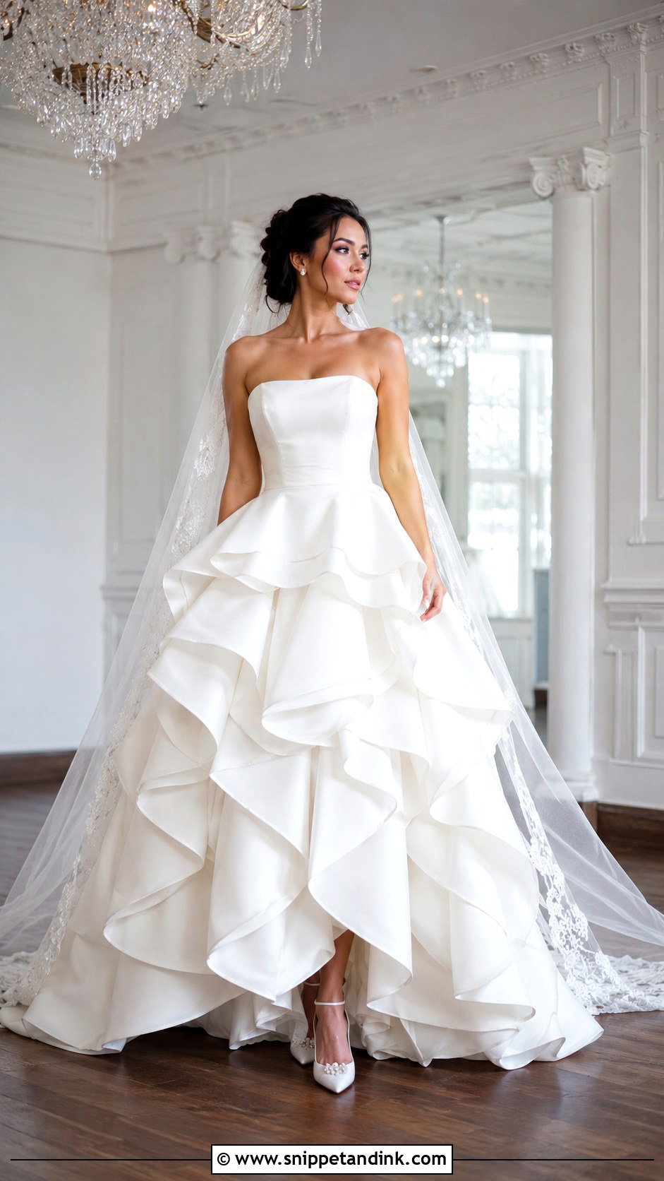 Strapless Ruffled Ball Gown Wedding Dress - Snippet and Ink - 20 Ruffled Wedding Dress Ideas