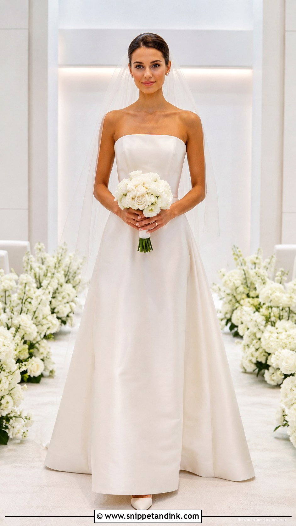 Strapless Satin A Line Bridal Gown - Snippet and Ink - 20 Minimalist Bridal Gown Ideas