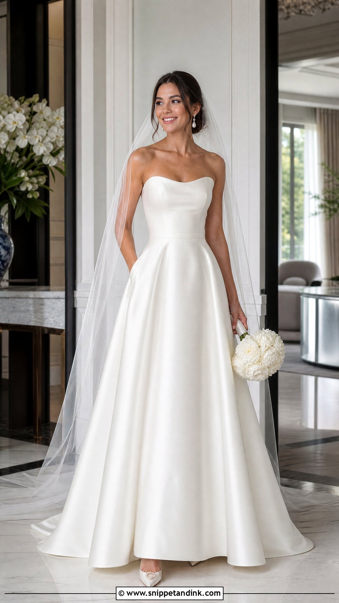 Strapless Satin A Line Wedding Dress - Snippet and Ink - 20 Wedding Dress Without Sleeves