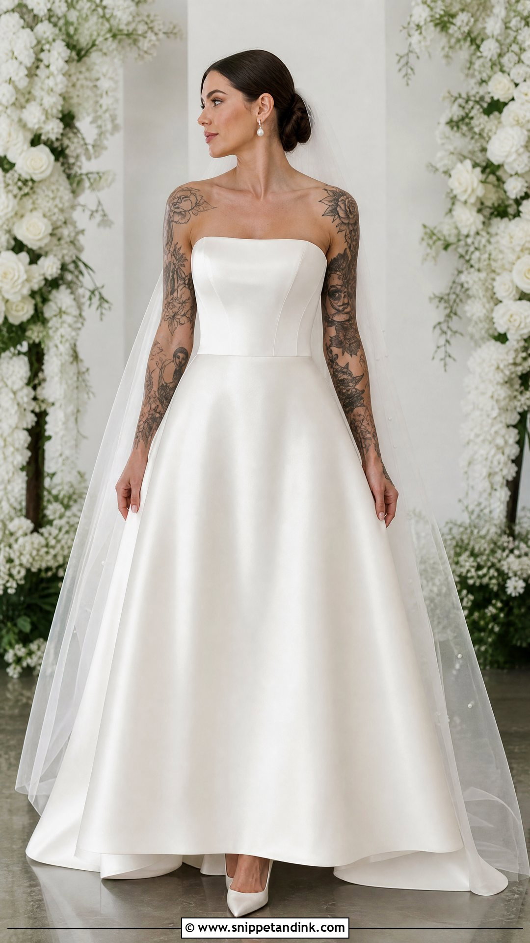 Strapless Satin A Line Wedding Dress - Snippet and Ink - 20 Wedding Dresses Tattooed Women