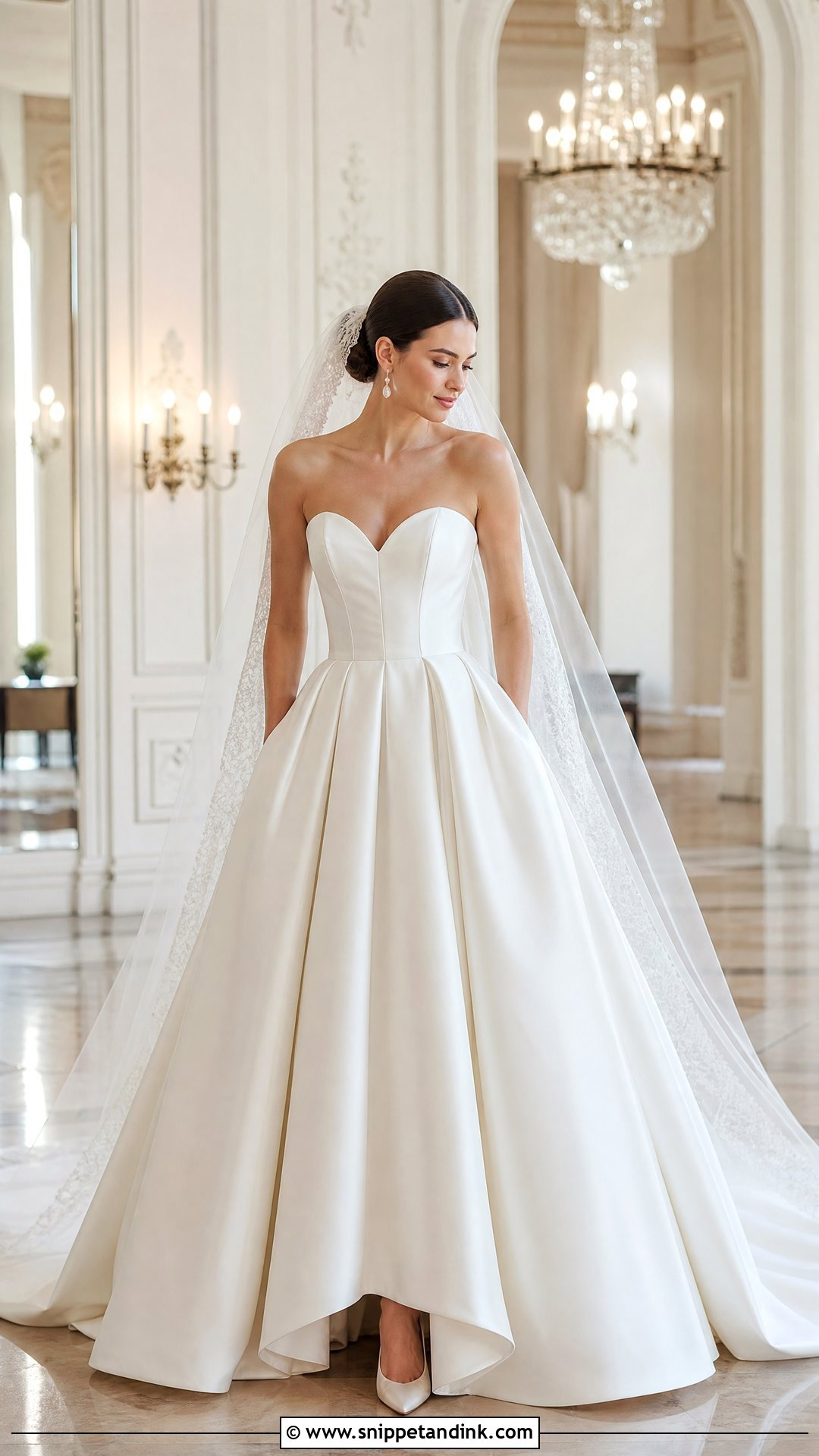 Strapless Satin Ball Gown Wedding Dress - Snippet and Ink - 20 Wedding Dresses No Sleeves