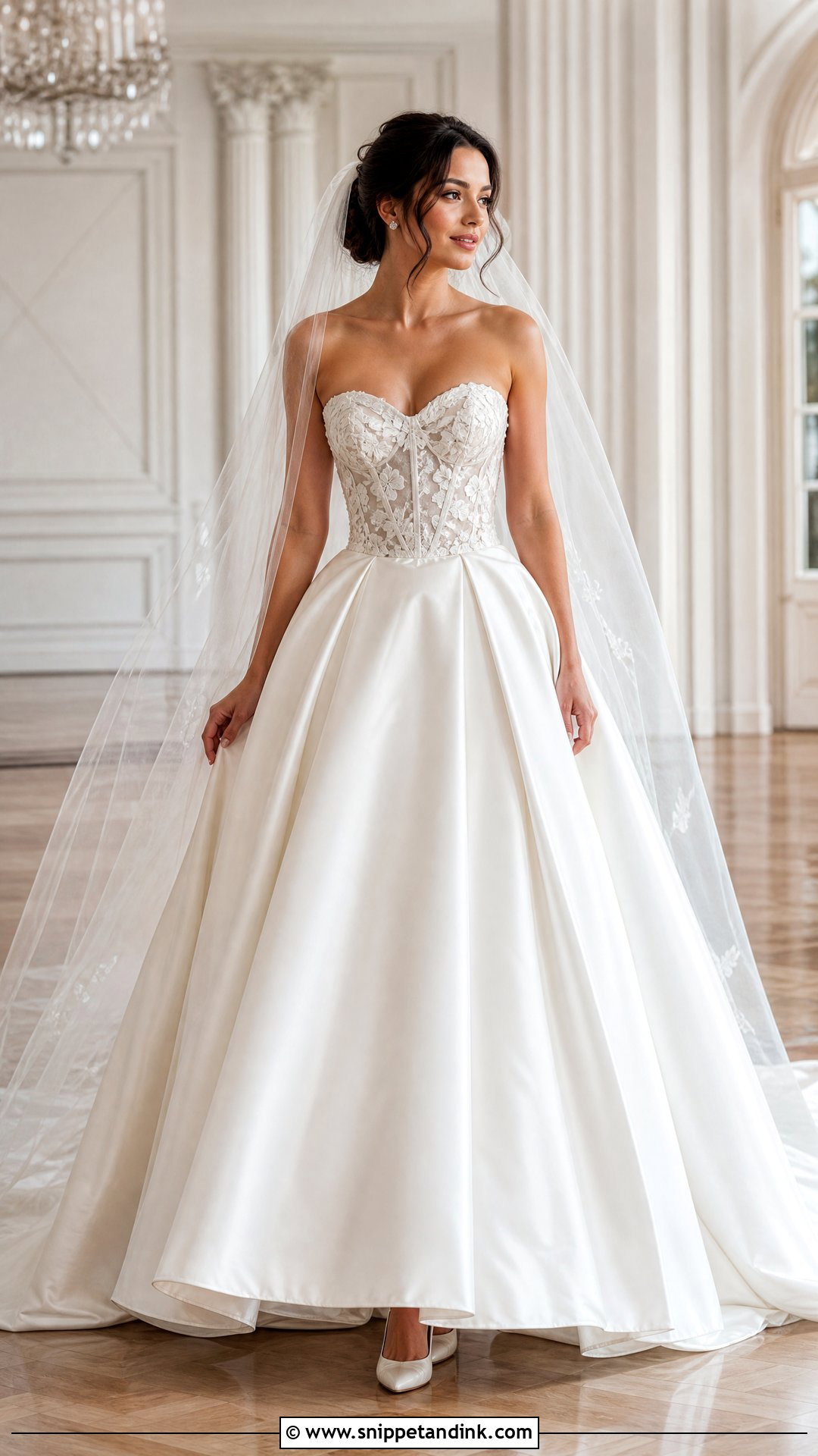 Strapless Satin Ball Gown With Lace Corset - Snippet and Ink - 20 Satin and Lace Wedding Dresses