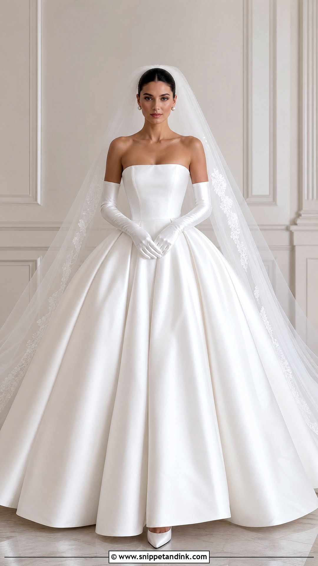 Strapless Satin Ball Gown With Opera Gloves - Snippet and Ink - 20 Satin Wedding Dress with Gloves Ideas