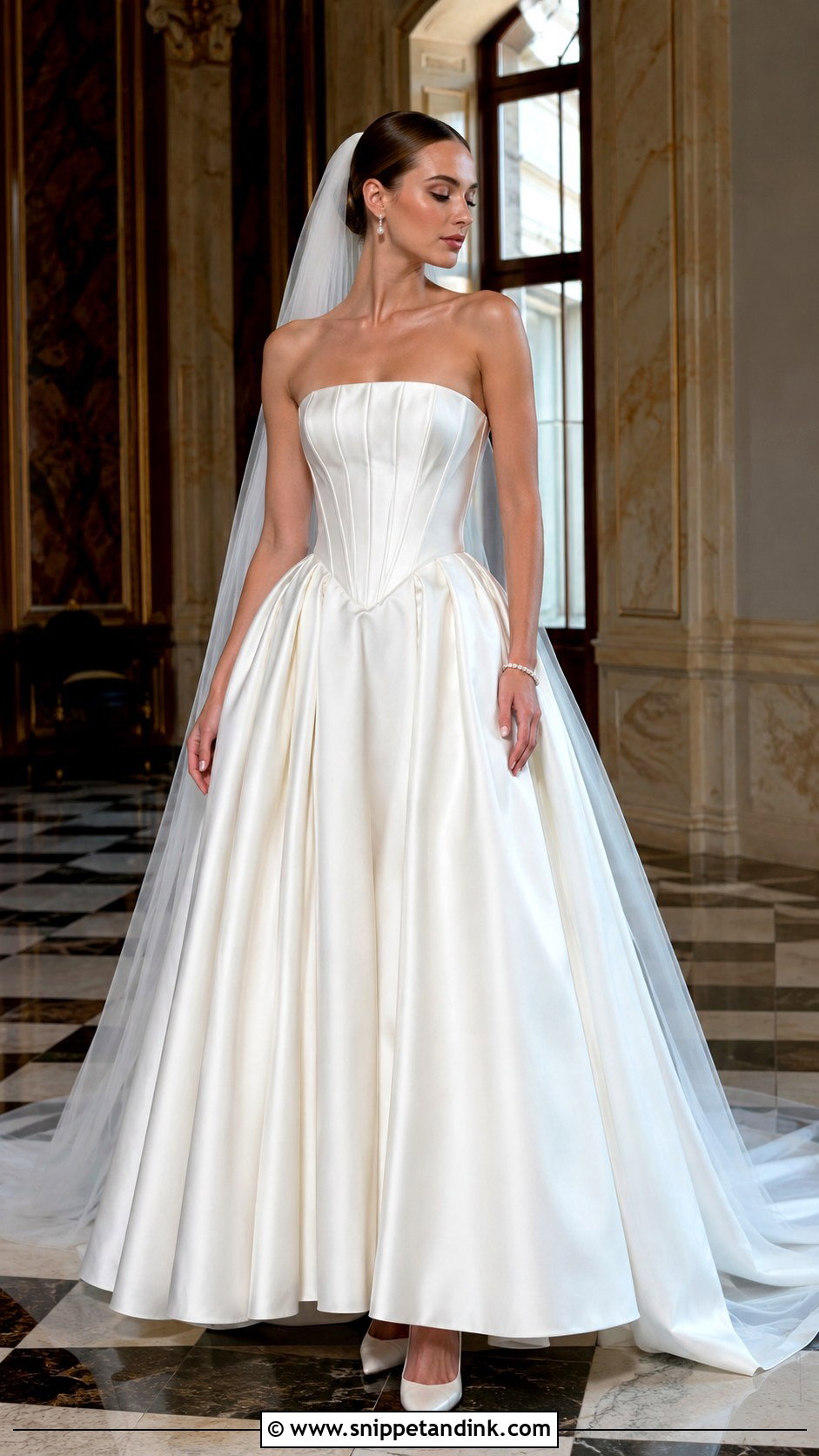 Strapless Satin Basque Waist Wedding Dress - Snippet and Ink - 20 Strapless Satin Wedding Dress Ideas