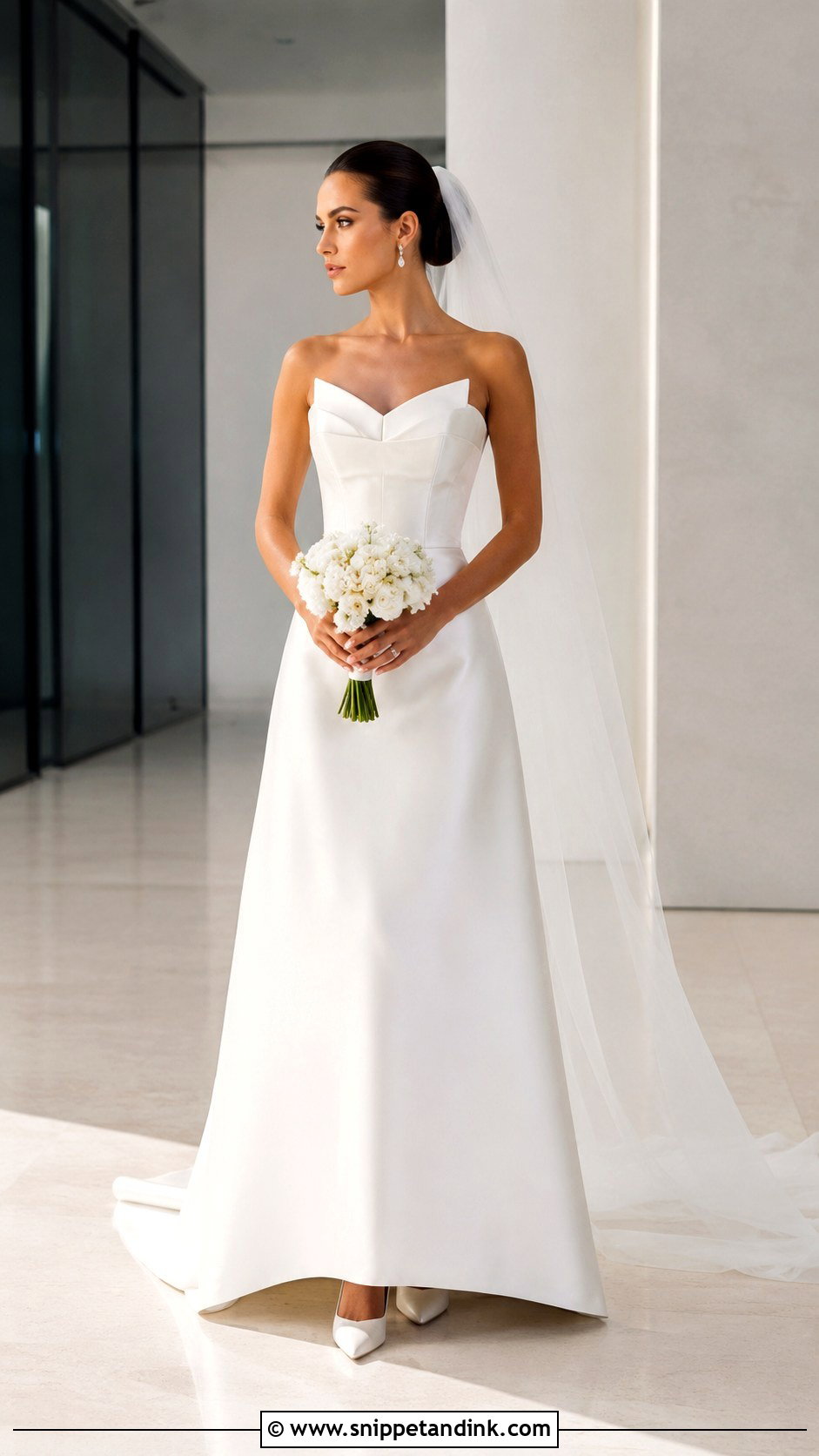Strapless Satin Cat Eye Neckline Wedding Dress - Snippet and Ink - 20 Strapless Satin Wedding Dress Ideas