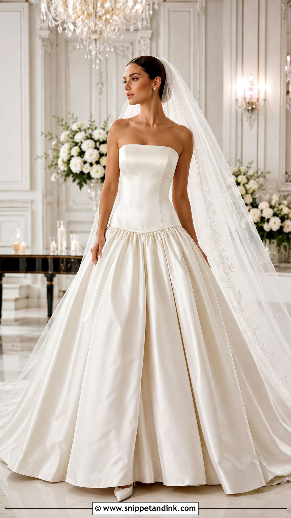 Strapless Satin Drop Waist Ball Gown Wedding Dress - Snippet and Ink - 25 Drop Waist Wedding Dress Ball Gown Ideas