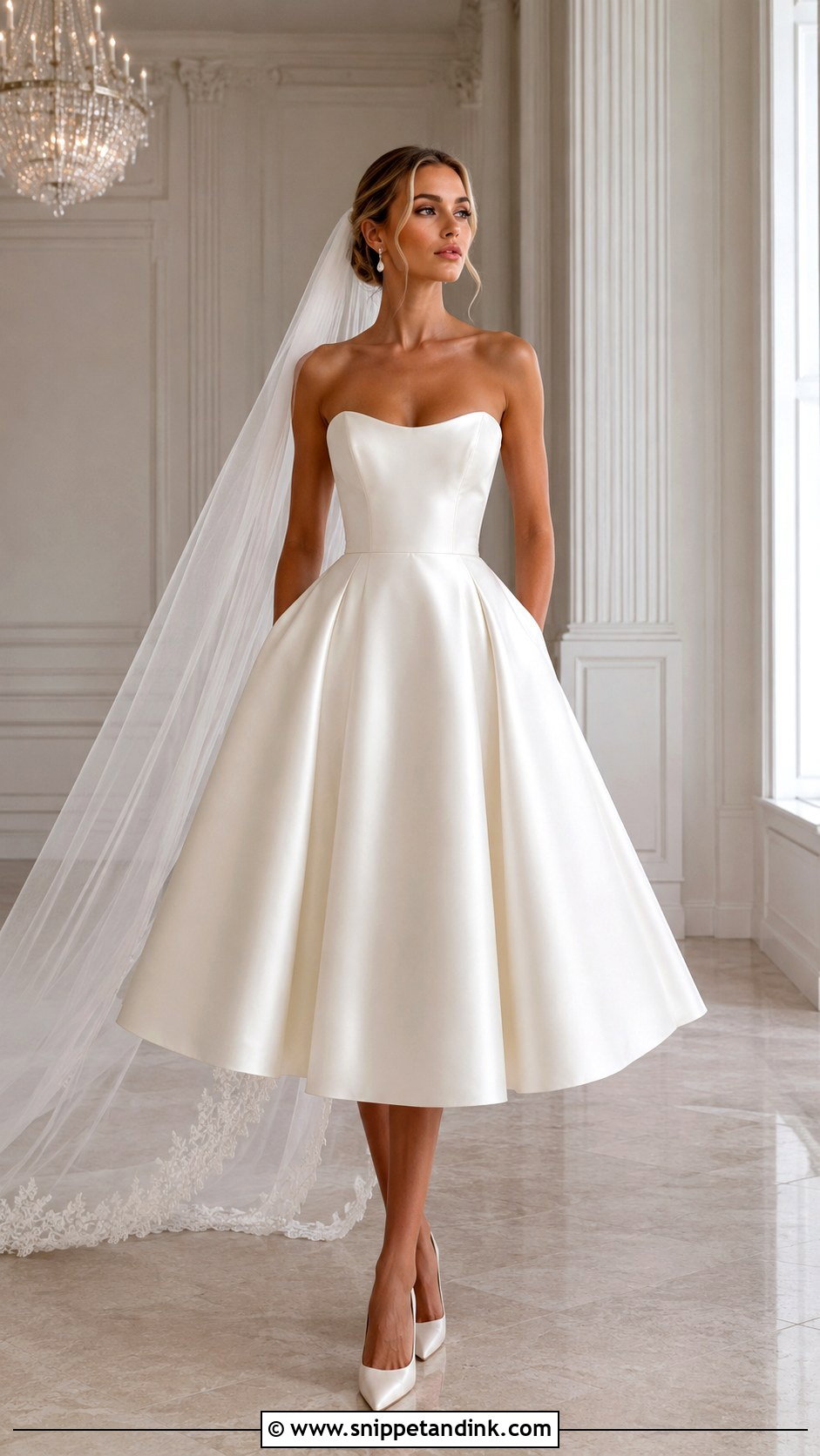 Strapless Satin Fit And Flare Wedding Dress - Snippet and Ink - 20 Fit Wedding Dress Ideas