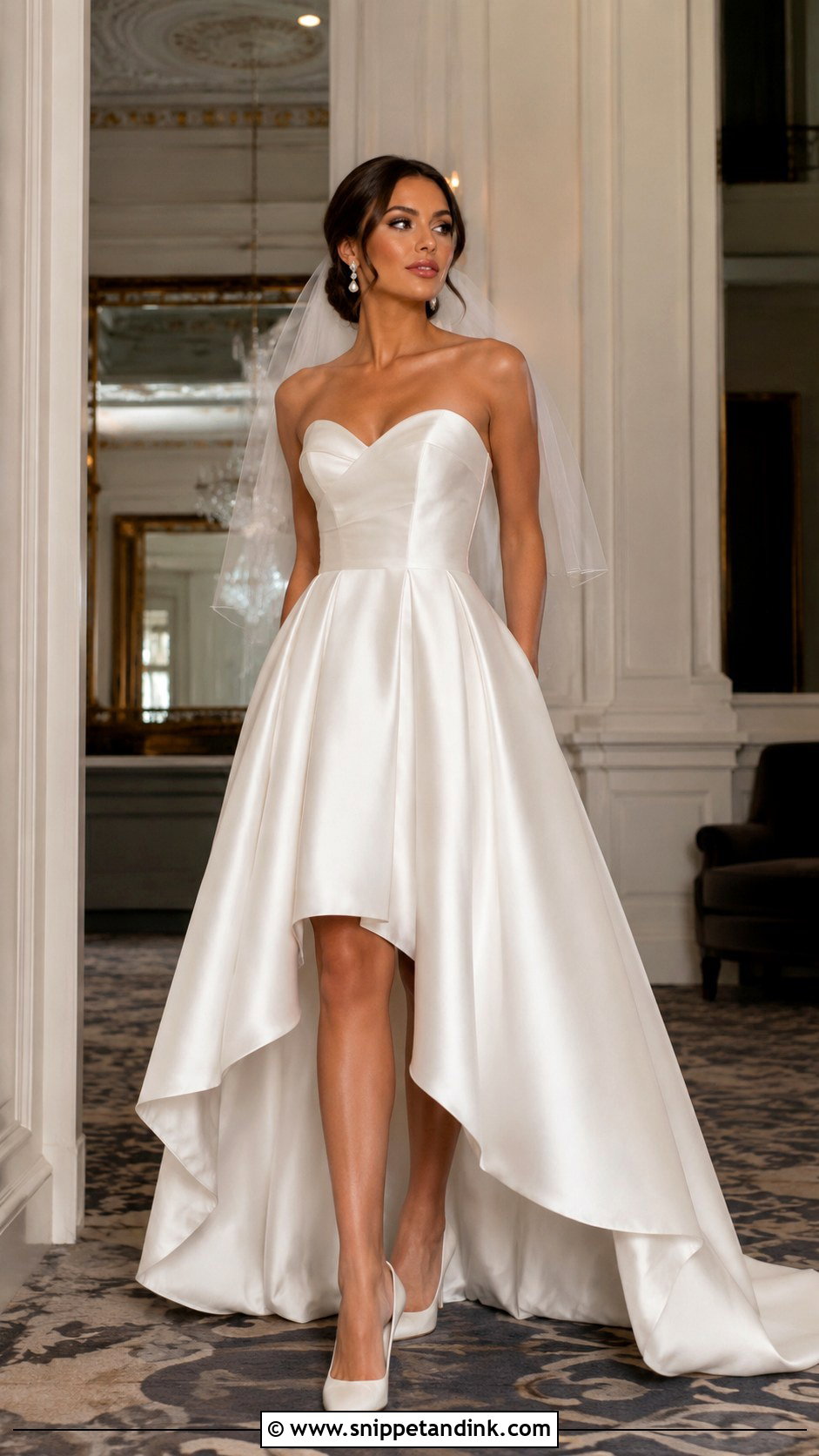 Strapless Satin Hi Lo Wedding Dress - Snippet and Ink - 20 Hi Lo Wedding Dress Ideas