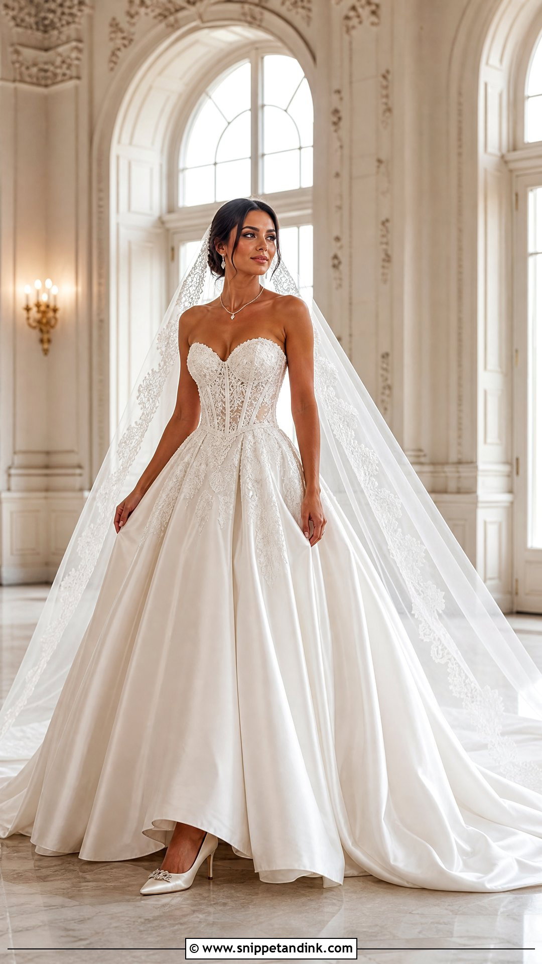 Strapless Satin Lace Ball Gown - Snippet and Ink - 20 Satin Lace Wedding Dress Ideas