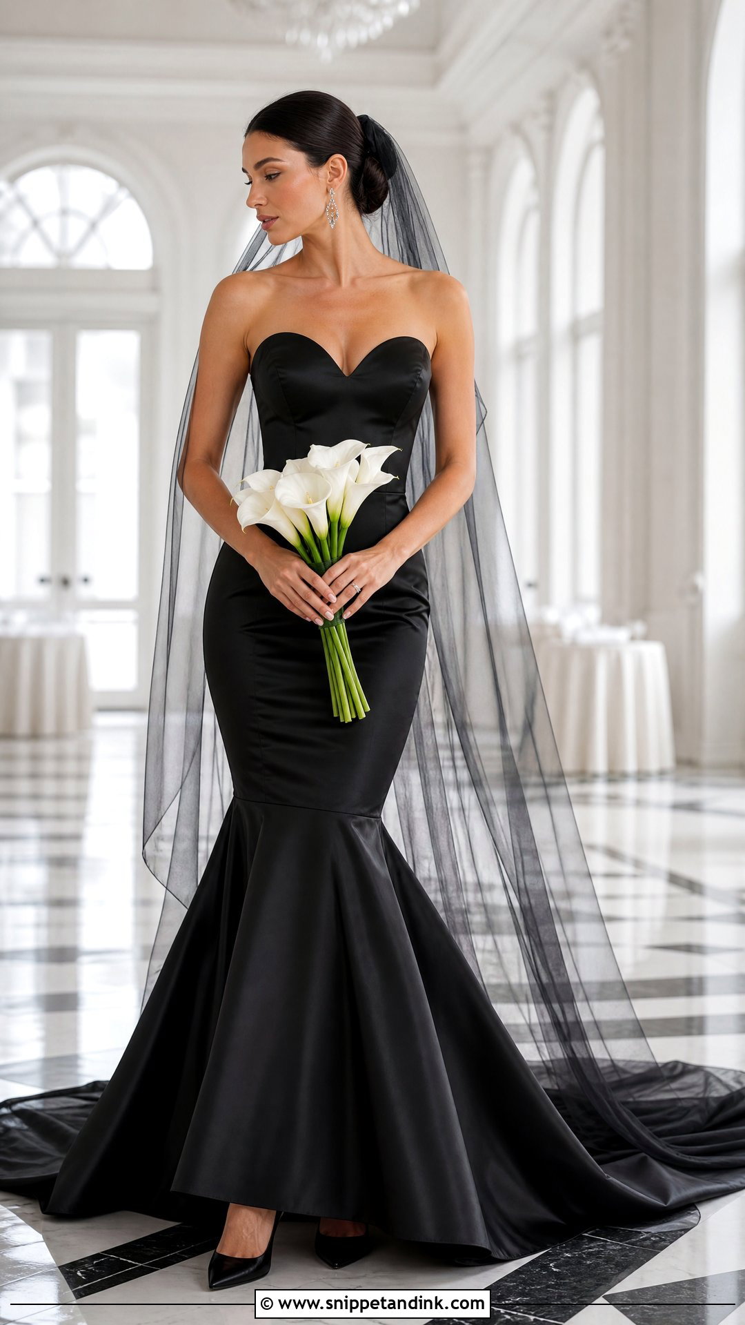 Strapless Satin Mermaid Black Wedding Dress - Snippet and Ink - 20 Tight Fitting Black Wedding Dress Ideas