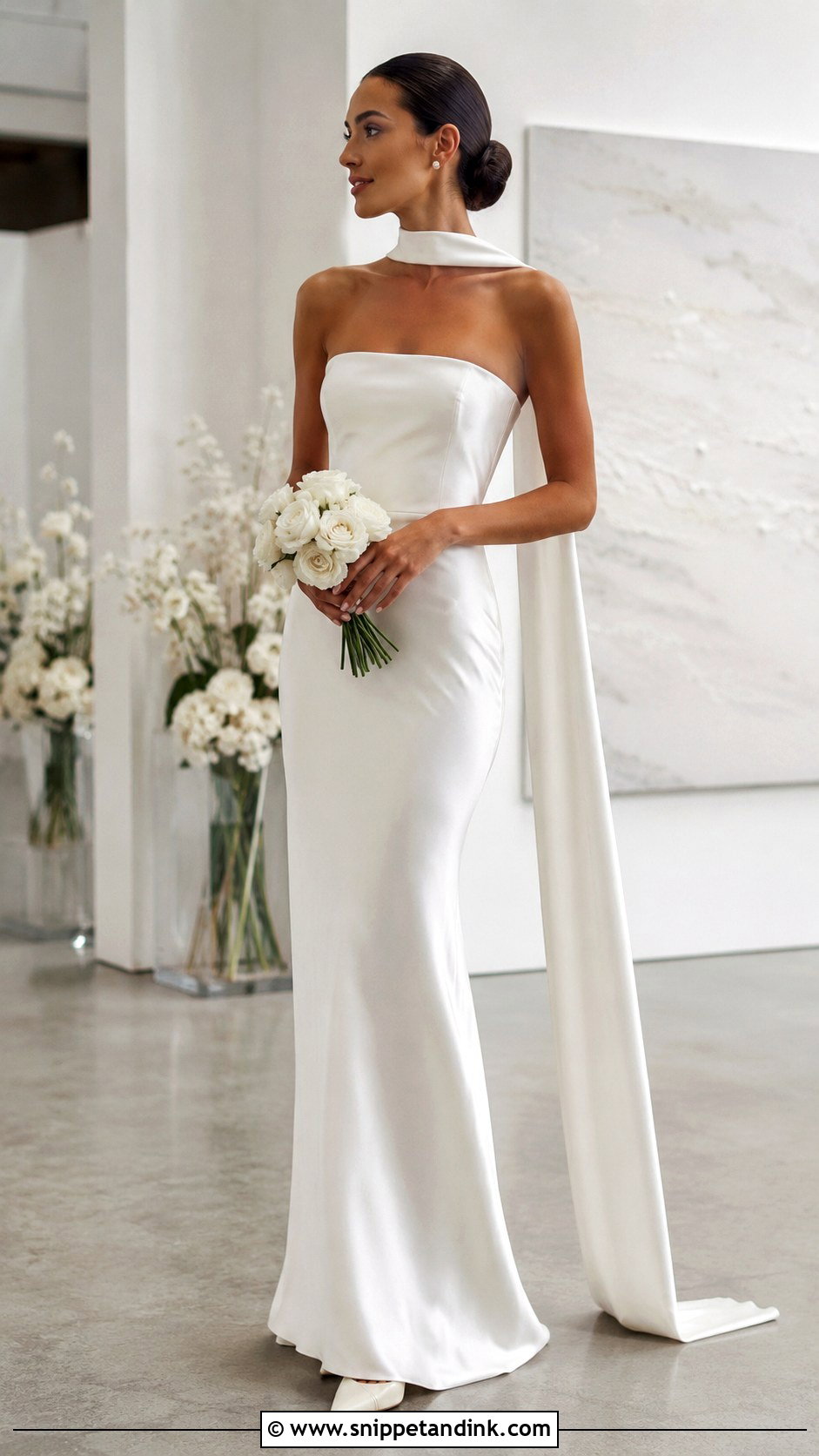 Strapless Satin Neck Scarf Wedding Dress - Snippet and Ink - 20 Neck Scarf Wedding Dresses