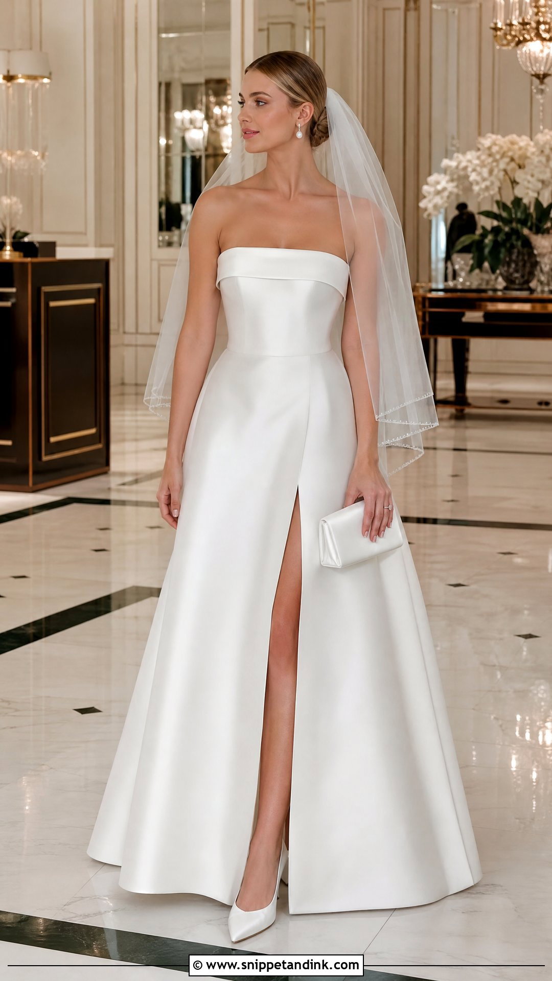 Strapless Satin Split Wedding Dress - Snippet and Ink - 20 Split Wedding Dress Ideas