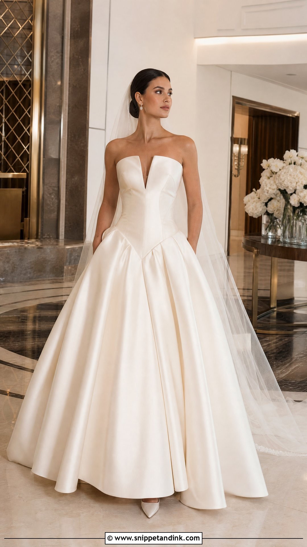 Strapless Satin V Drop Waist Wedding Dress - Snippet and Ink - 20 V Drop Waist Wedding Dress Ideas