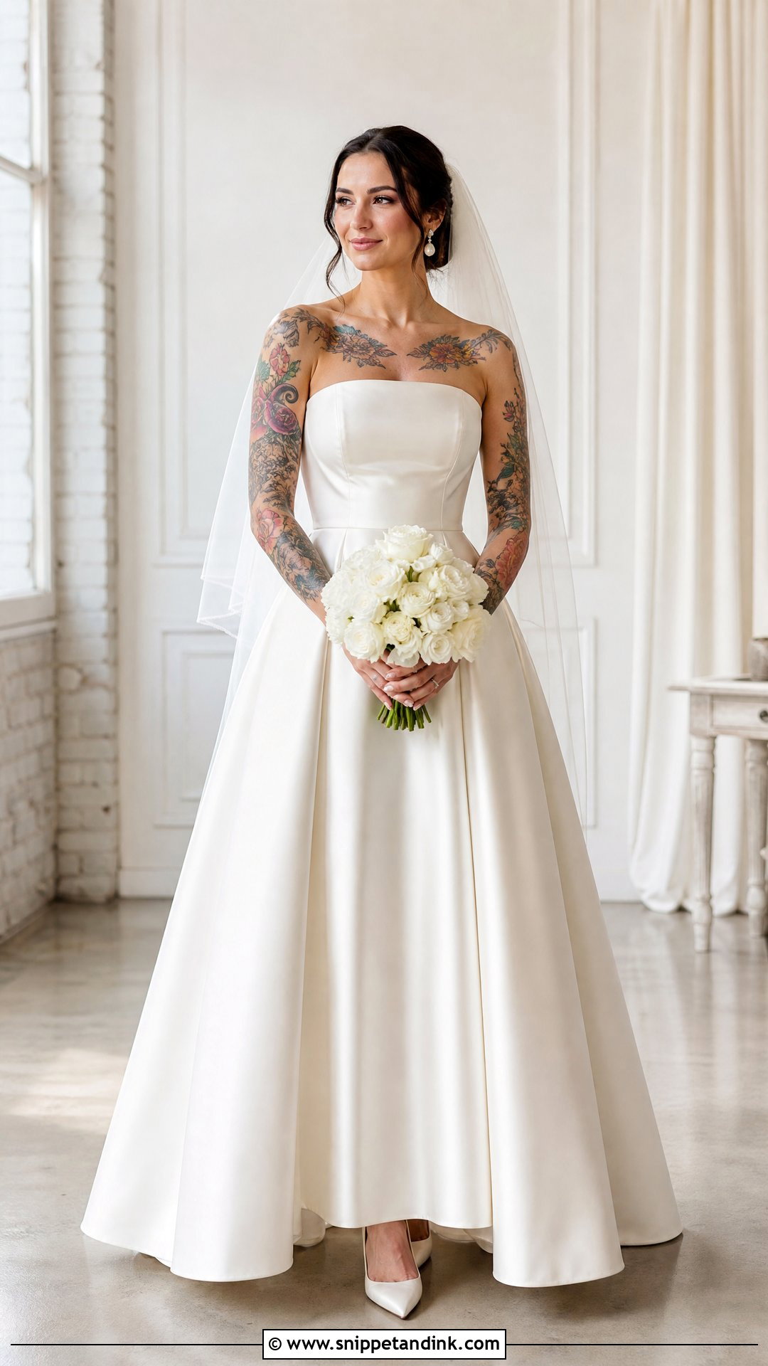 Strapless Satin Wedding Dress - Snippet and Ink - 20 Tattooed Bride Wedding Dress Ideas