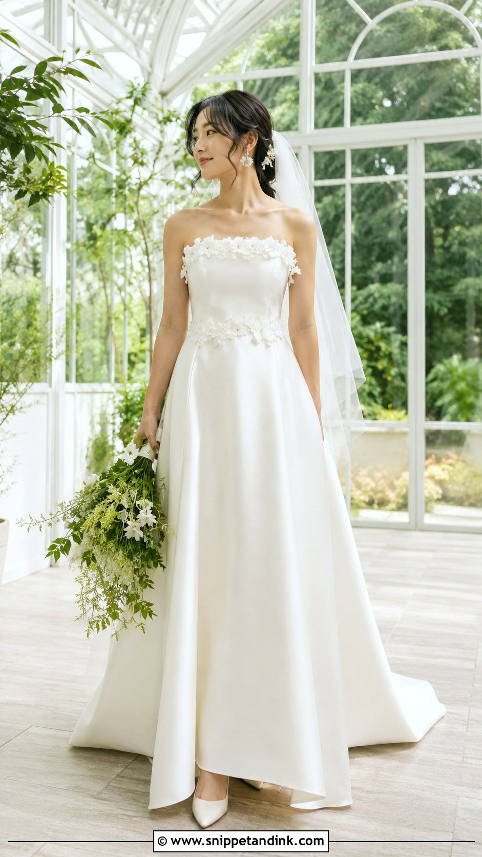 Strapless Satin Wedding Dress With Floral Appliques - Snippet and Ink - 20 Strapless Satin Wedding Dress Ideas