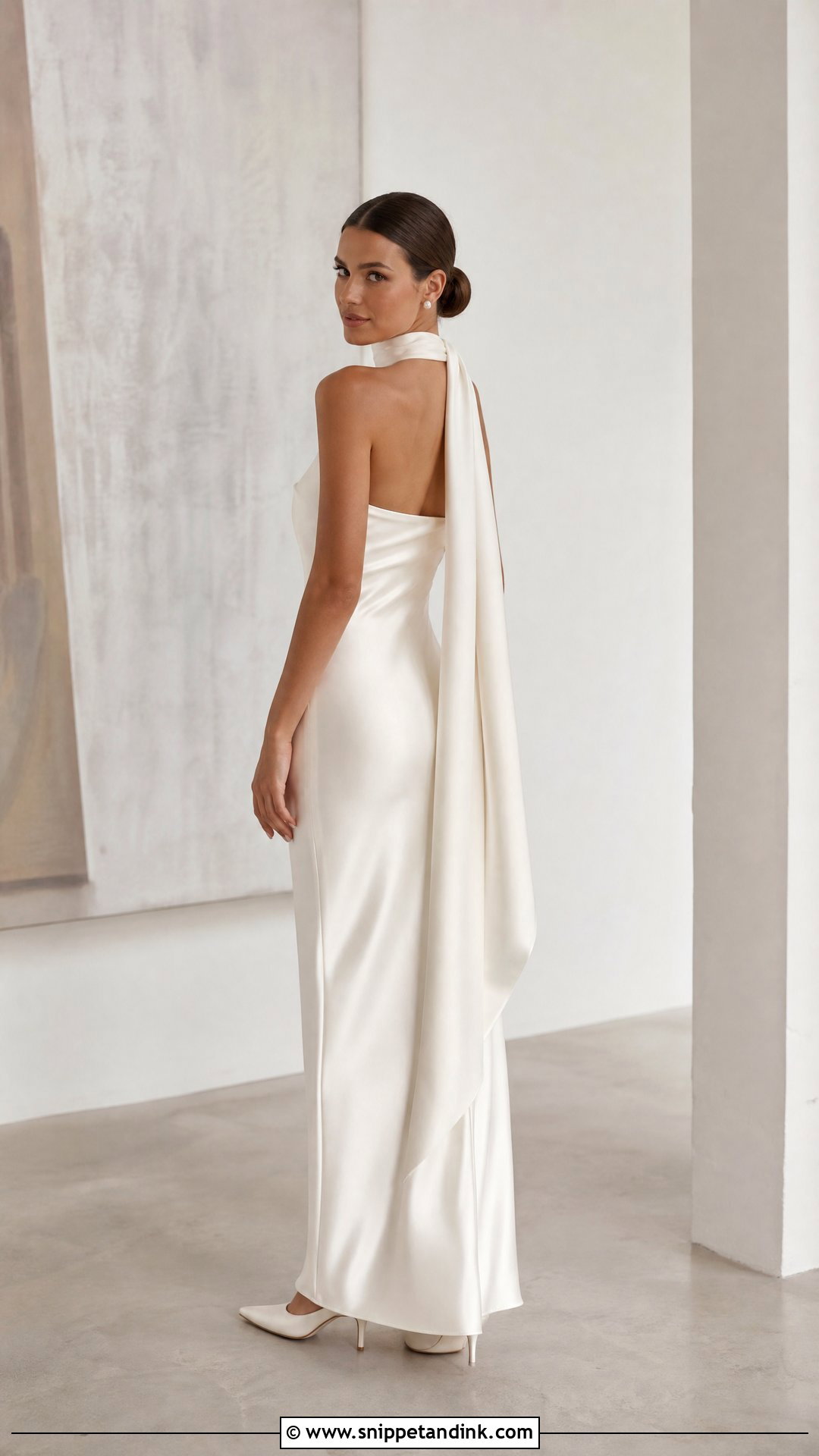 Strapless Satin Wedding Dress With Neck Scarf - Snippet and Ink - 25 Neck Scarf Wedding Dress Ideas
